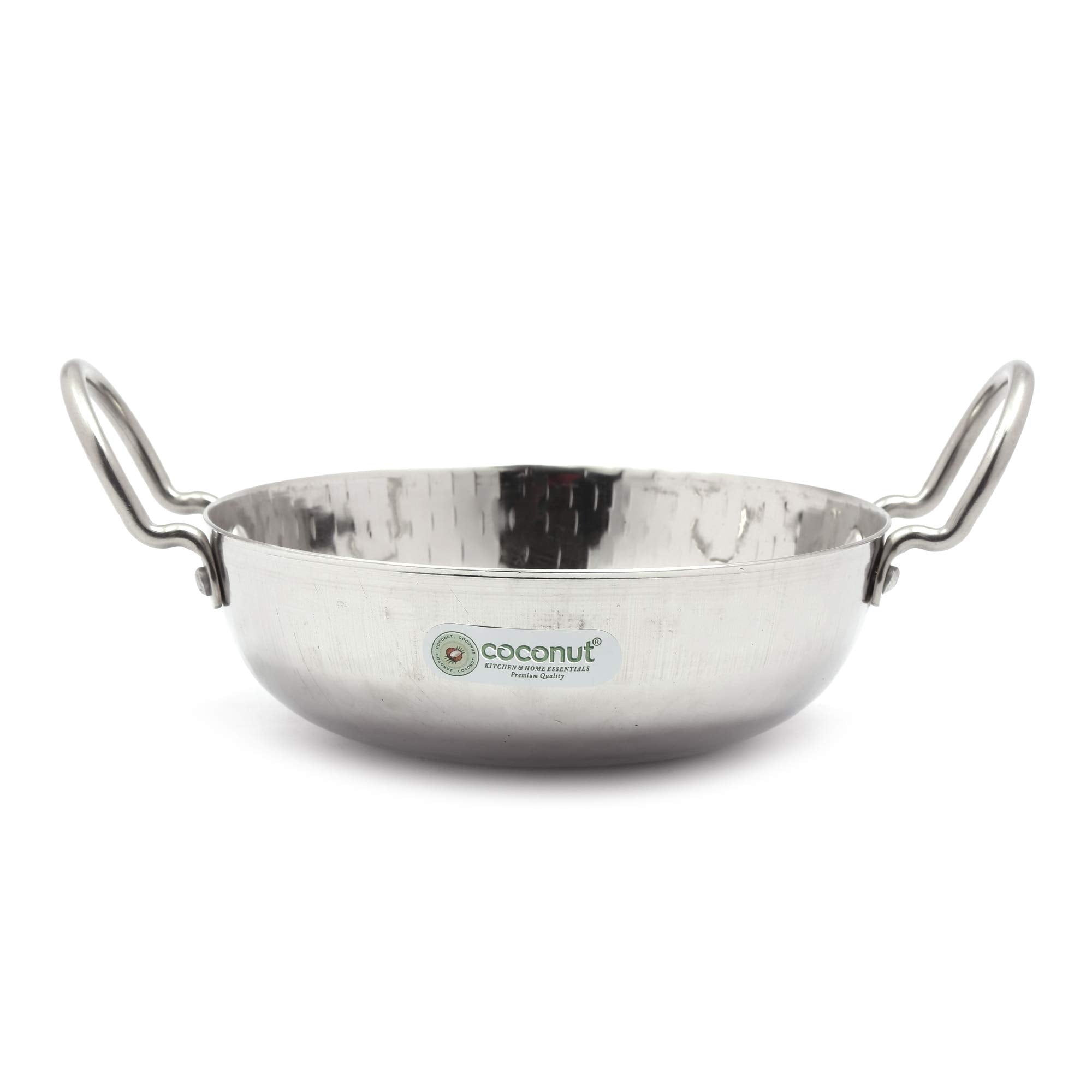 Coconut Stainless Steel Hammered Kadai/3Mm Hammered Kadai/Cookware For Kitchen Essentials  1 Unit  Capacity  750Ml, Color  S