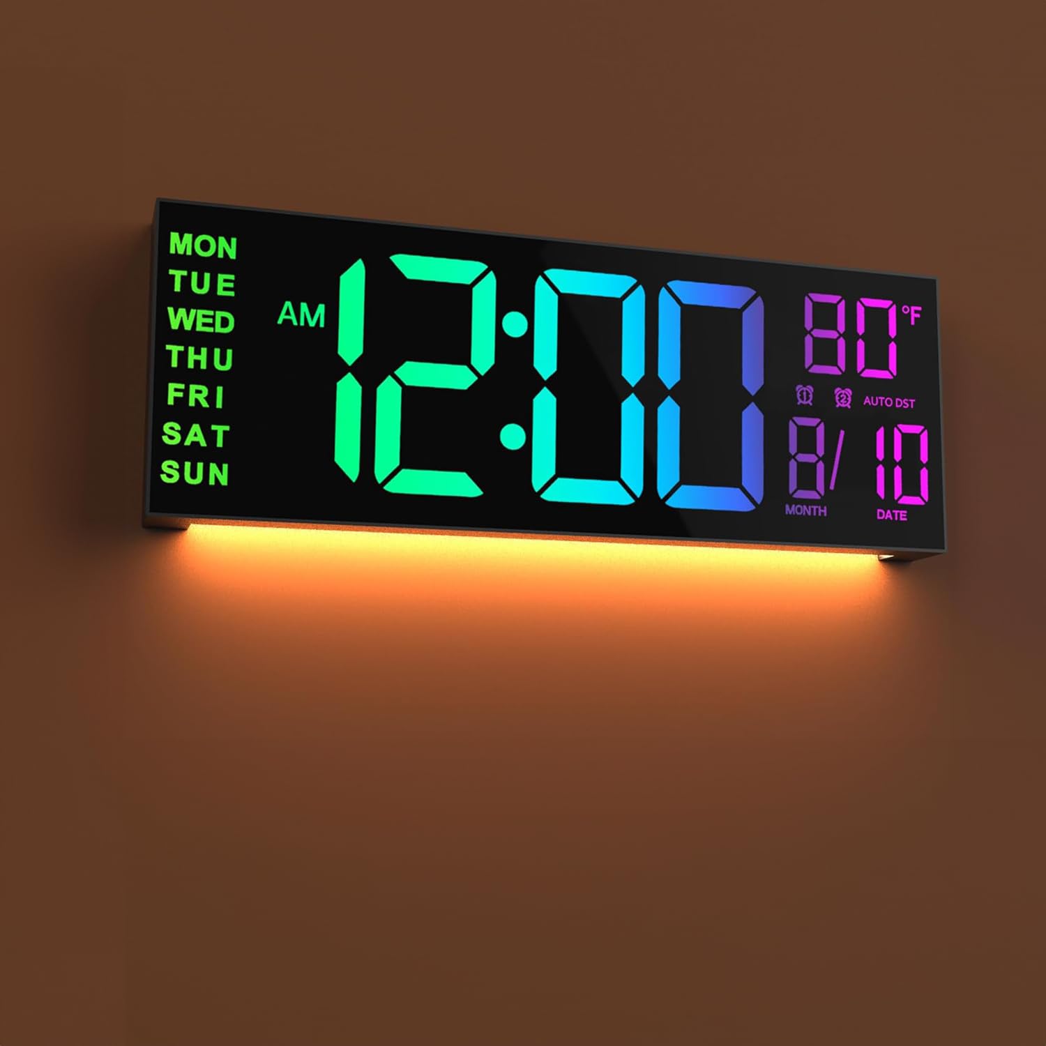 Jall 13 Large Digital Wall Mount Clock, Count Down Timer, Alarm, Big Led, 8 Rgb Color, Dst, Temperature For Living Room Classroo