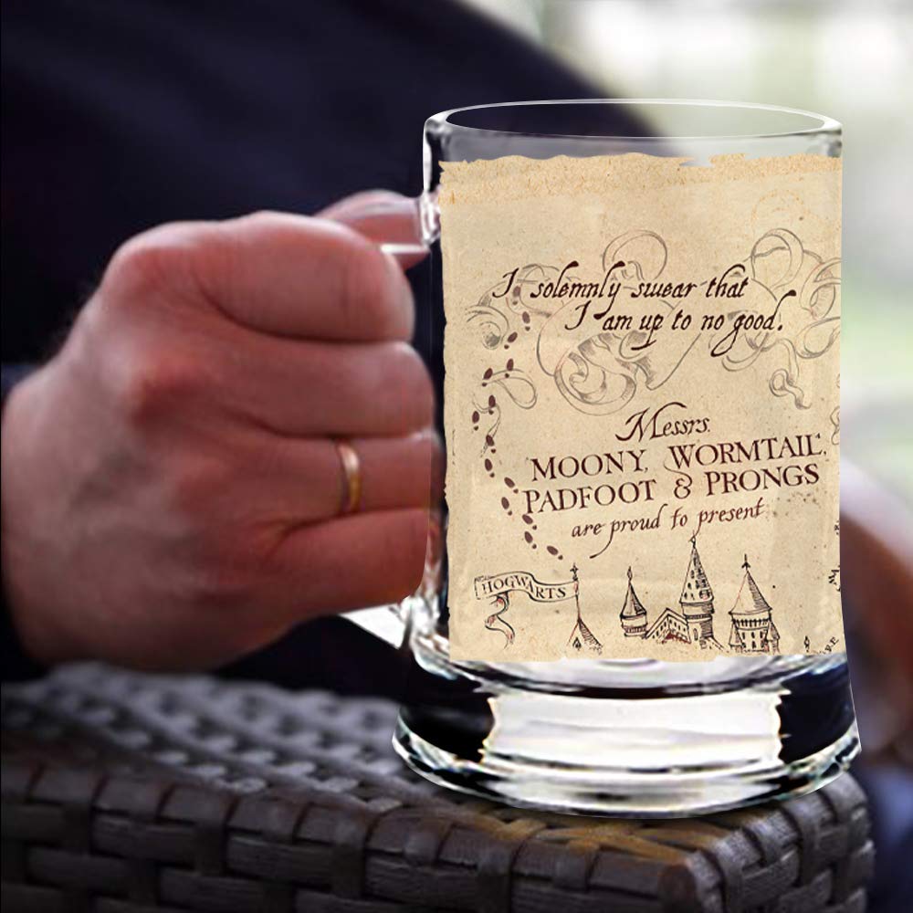 Harry Potter - Marauderas Map - Mischief Managed Quote - 16 Oz Pint Size Glass Morphing Mugs Color Changing Clue Mug - Full Imag