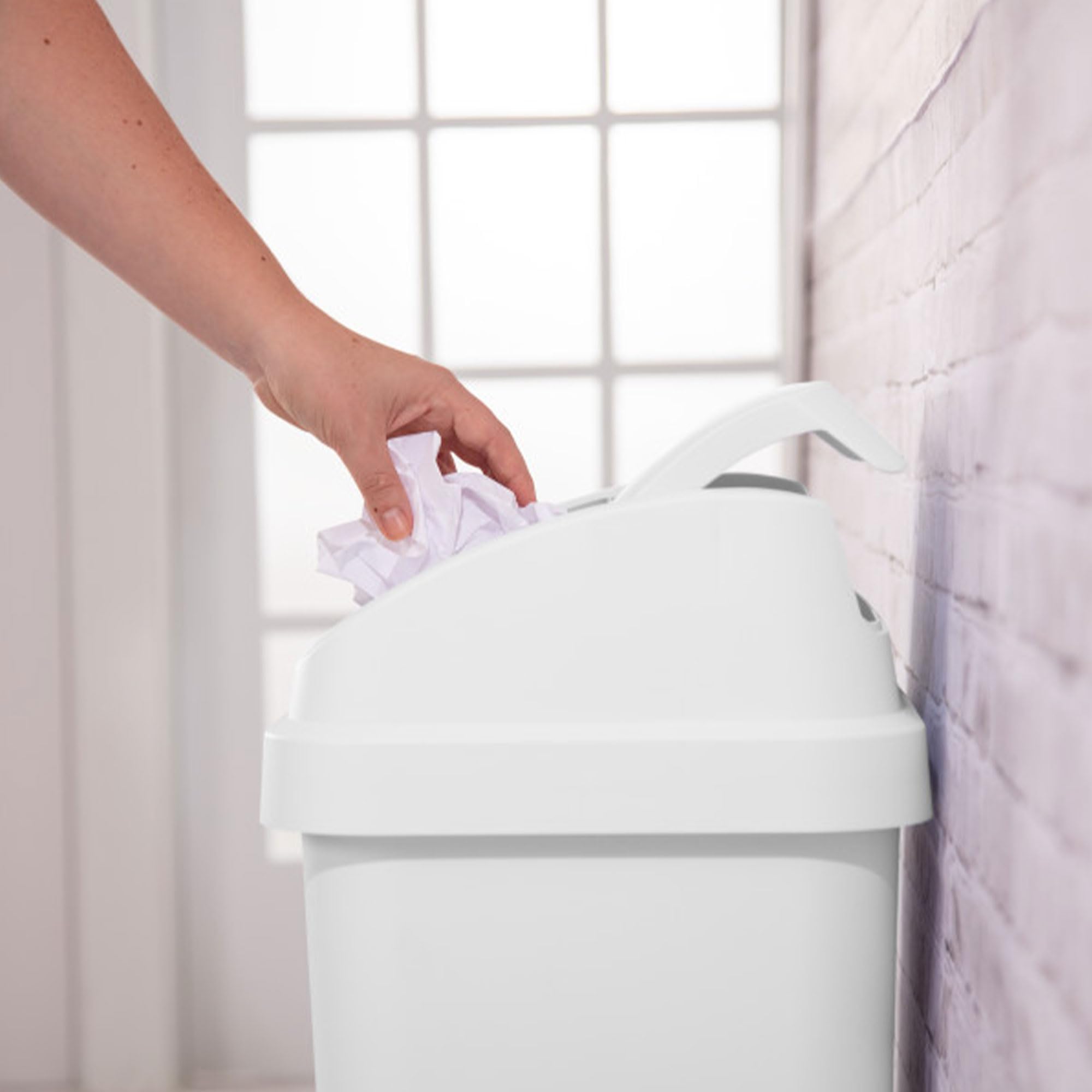 Sterilite 4 Pack Kitchen Garbage Trash Can With Plastic Swing Top, 13 Gal, White