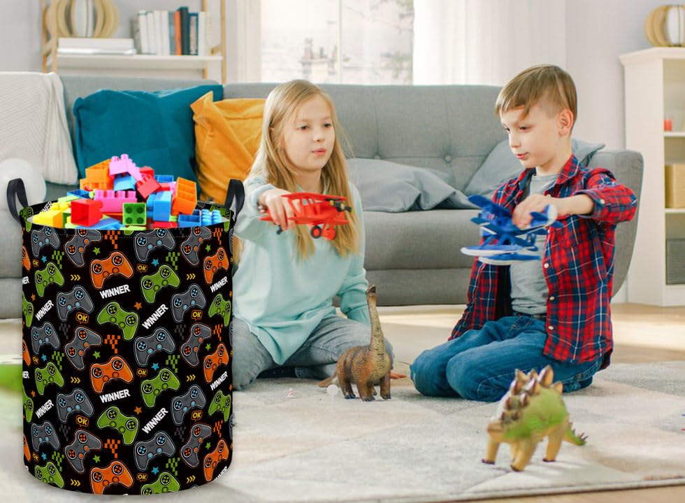 Essme Kids Laundry Basket,Kids Hamper Collapsible Canvas Waterproof Storage Bin Forboys, Game Hamper,Gift Baskets,Toy Bins(Black