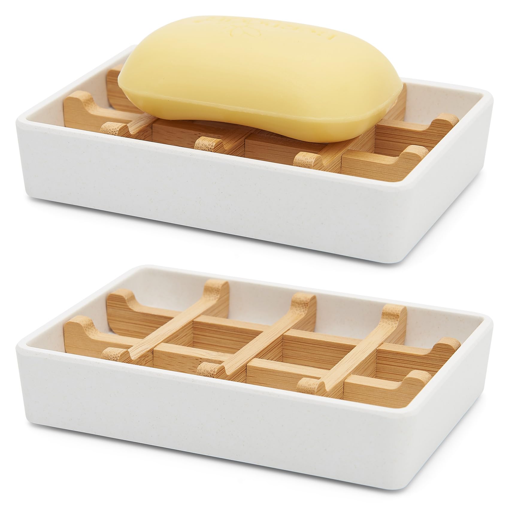 Bamboo Soap Dishes For Shower Wooden Soap Bar Holder For Bathroom Soap Tray Easy To Clean, Durable And With Non-Slip Pads(Two Wh