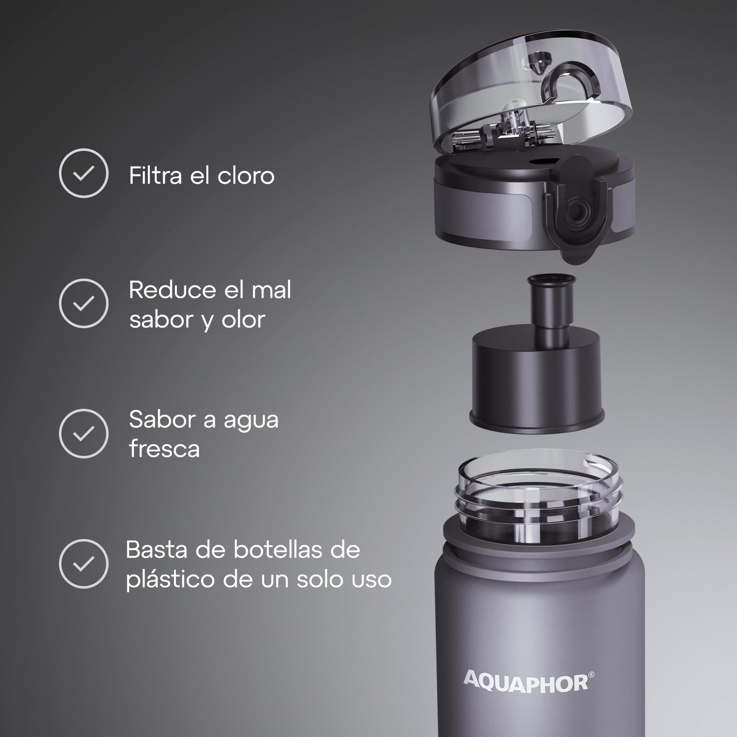 AQUAPHOR City Bottle 500ml Grey  Travel Water Bottle with Activated Carbon Filter  Filters Chlorine & Impurities  Made of Tritan & BPA-Free  Stay Hydrated On The Go!