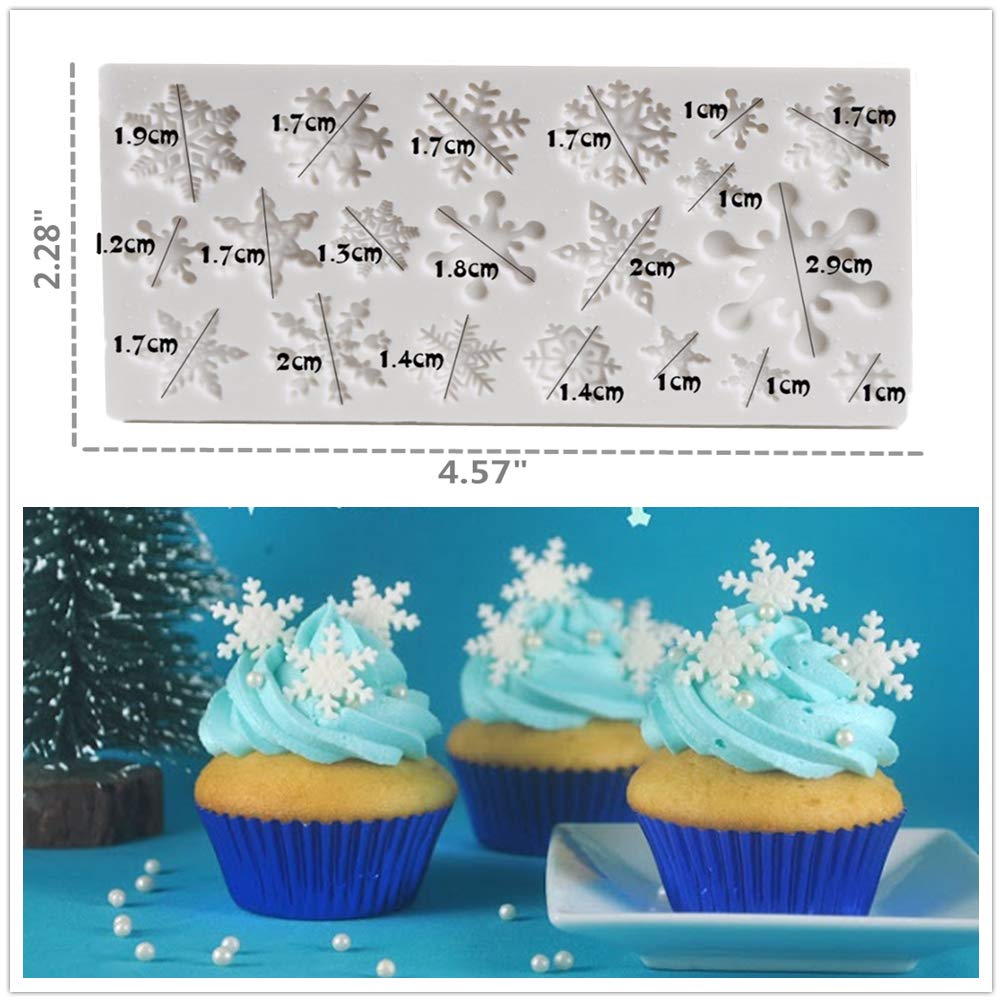 Jevenis Set Of 4 Snowflake Fondant Mold 3D Christmas Cake Decorations Winter Cupcake Topper For Chocolate Candy Soap Cake Baking