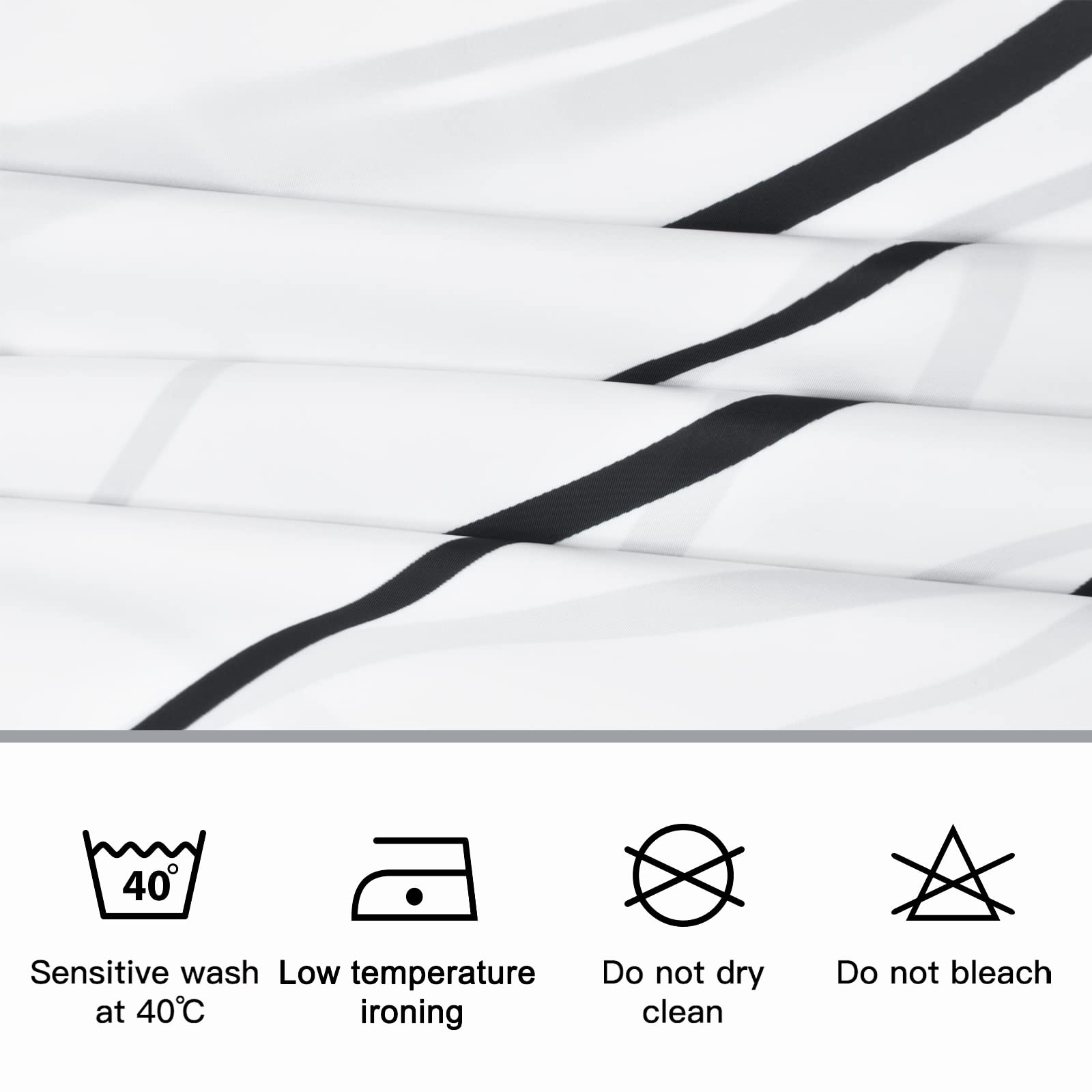 Punkray Black And White Striped Wavy Line Fabric Shower Curtain For Bathroom With 12 Hooks, Extra Long Shower Curtains For Bathr