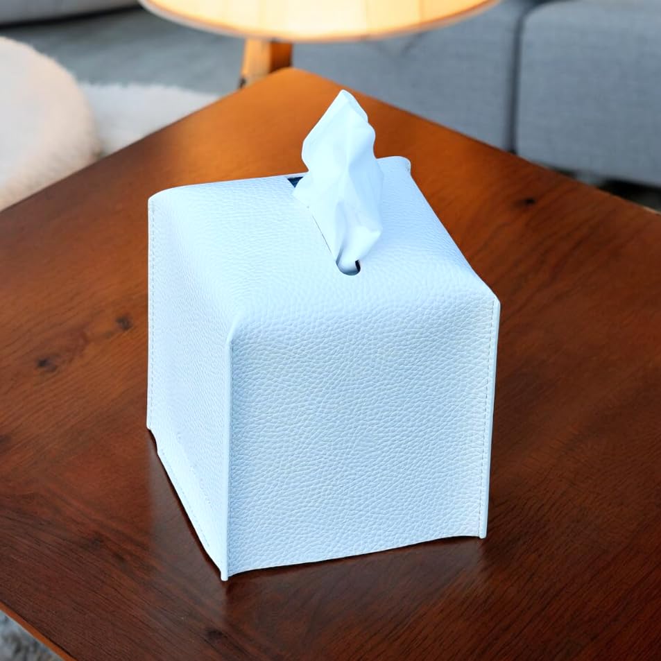 Connsole Casa Premium Pu Leather Tissue Box Holder - Elegant Hotel-Style White Tissue Box Cover For Enhanced D  Cor Of Home, Off