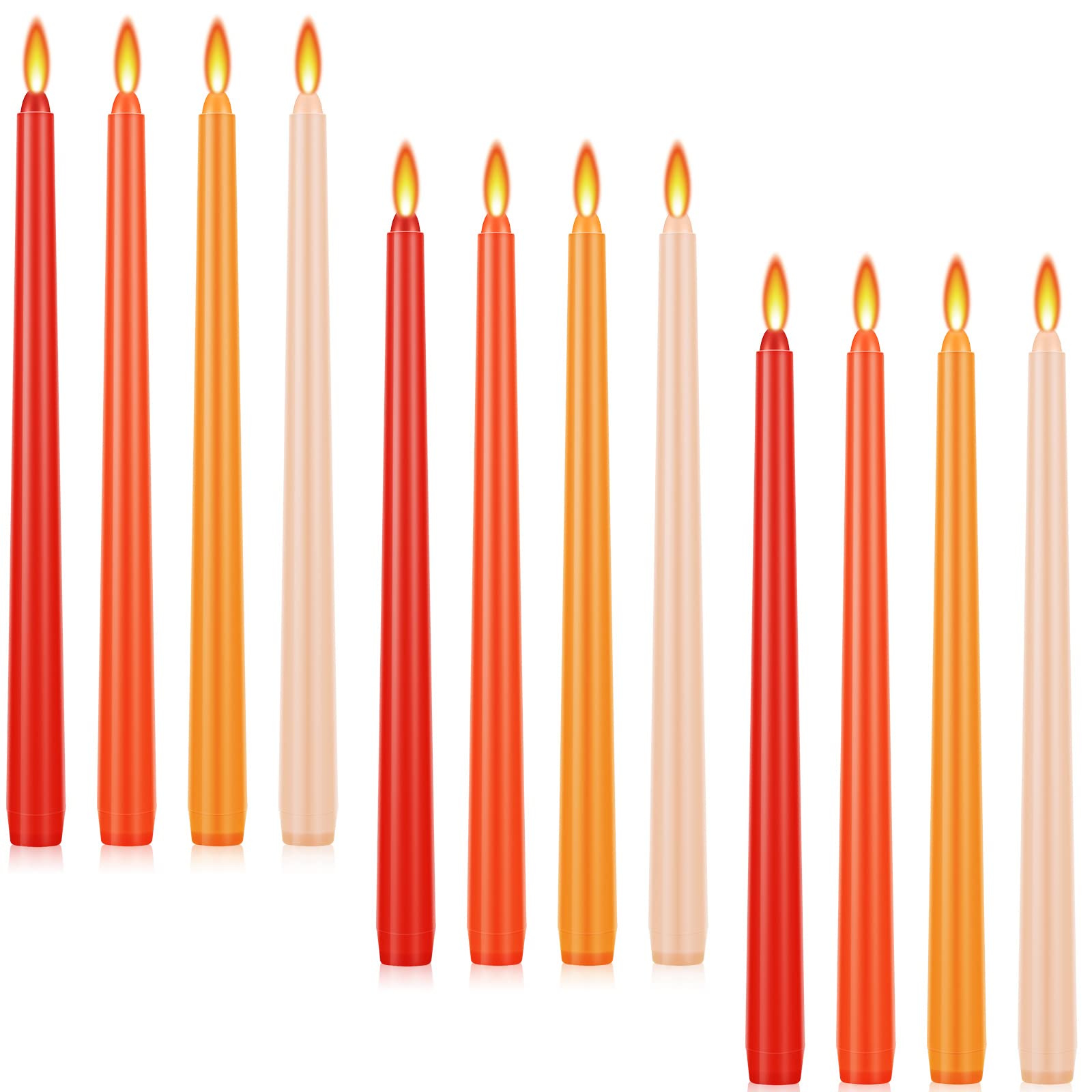 Threan 12 Pack Taper Candles 11.8 Inch, Gradient Colored Dinner Candles, Dripless Long Burning Candlesticks for Wedding, Table C
