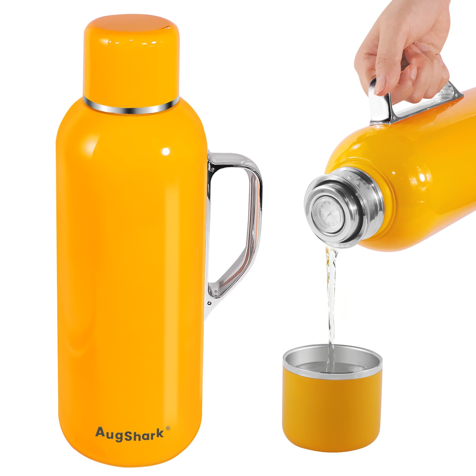Augshark 40 oz Insulated Water Bottle, Green Vacuum Stainless Steel Water Flask Jug with Handle & Metal Mechanical Temperature M