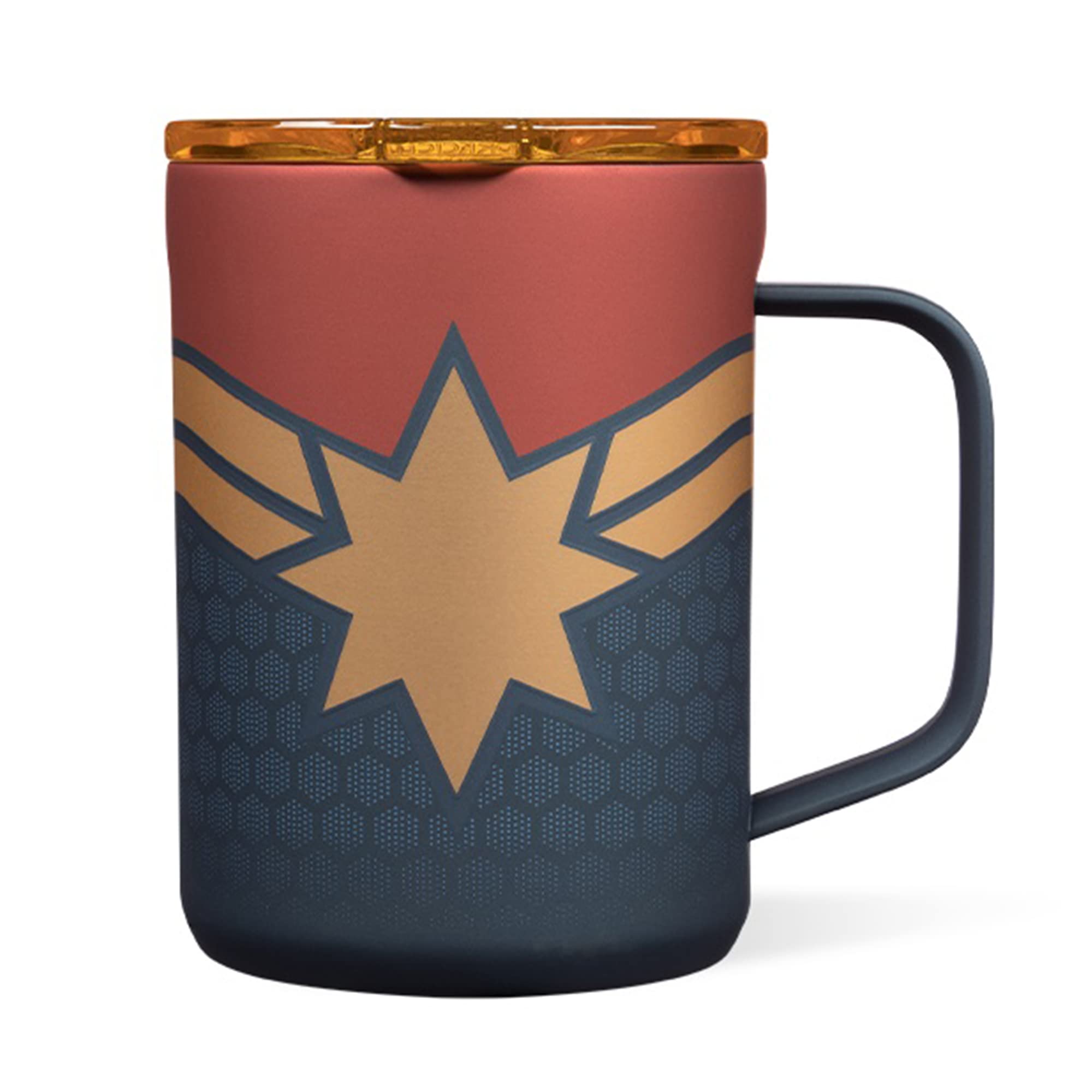 Corkcicle Marvel 16 Ounce Coffee Mug Triple Insulated Stainless Steel Cup with Clear Lid and Silicone Bottom for Hot Drinks, Cap