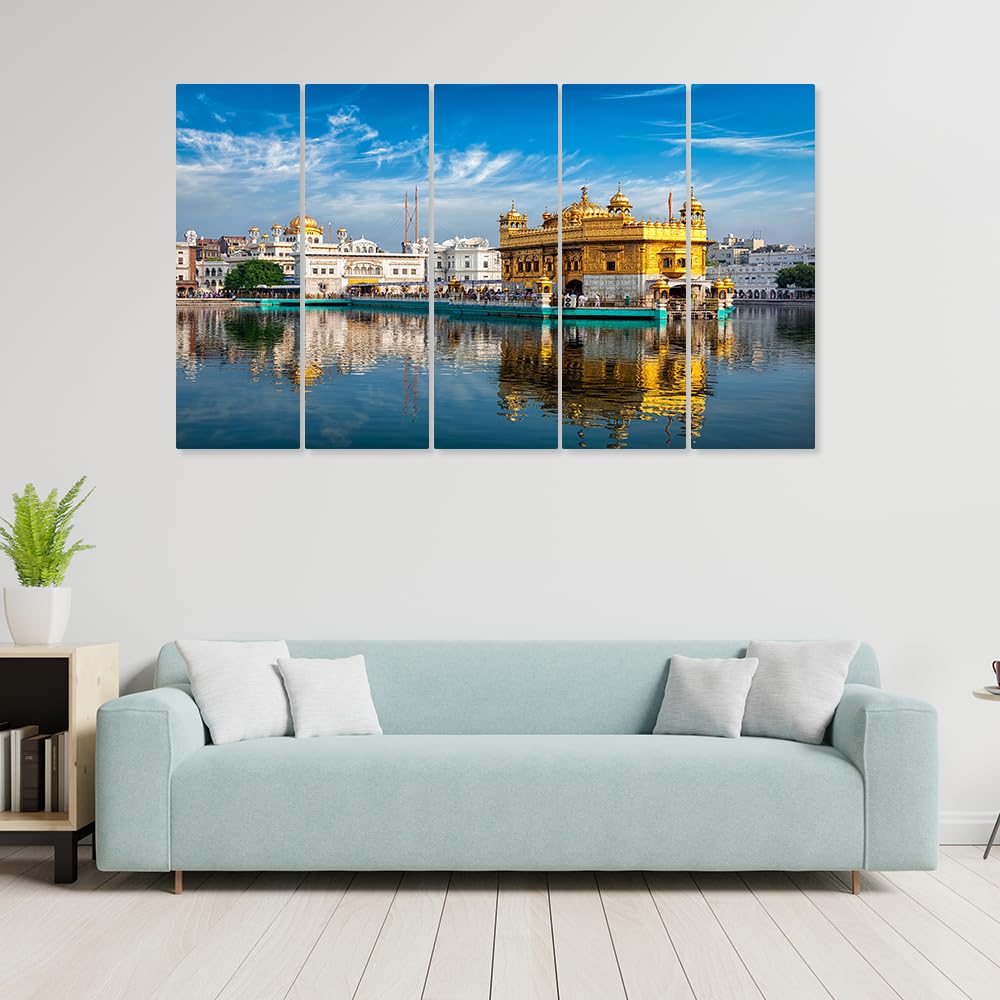 Dekorstation Multiple Frames Golden Temple Wall Painting For Living Room, Bedroom, Hotels & Office 6Mm Heavy Wooden Mdf & Digita
