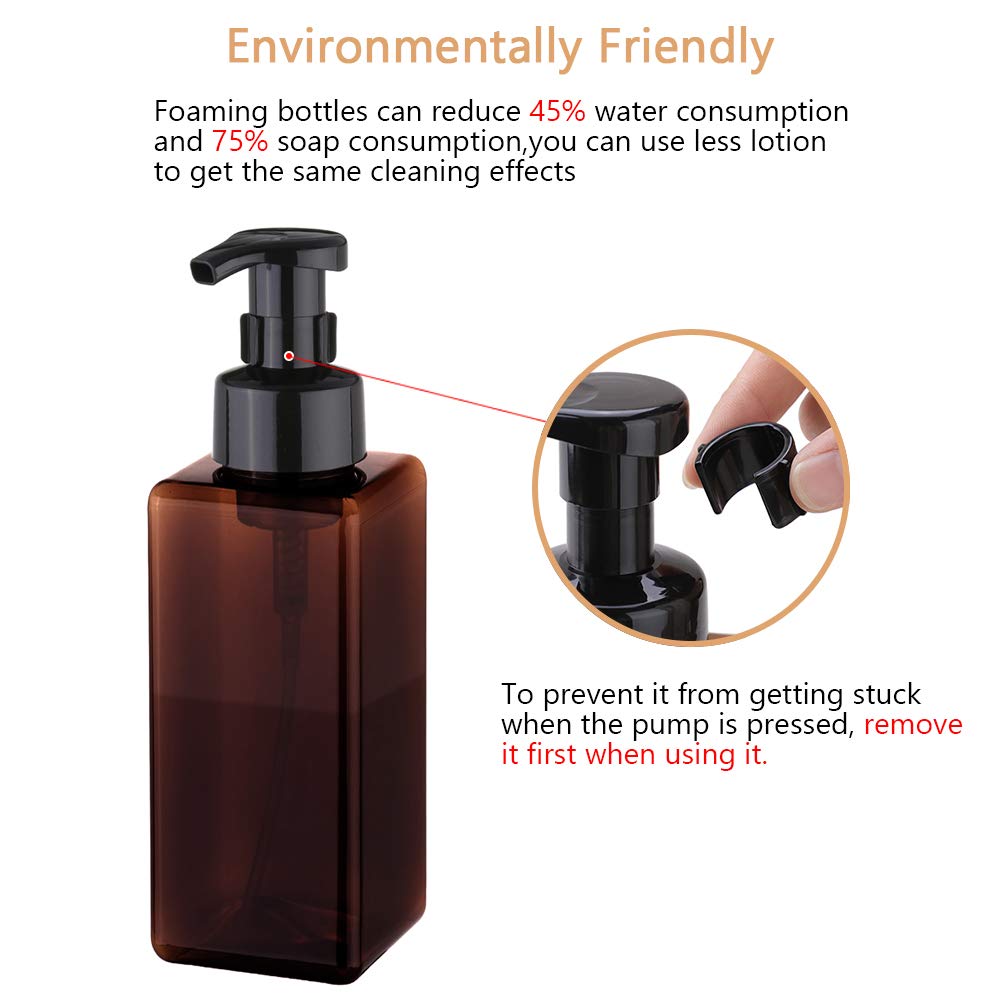Uujoly Foaming Soap Dispenser 650Ml (22Oz) Refillable Plastic Pump Bottle For Liquid Soap, Shampoo, Body Wash (2 Pcs) (Amber)