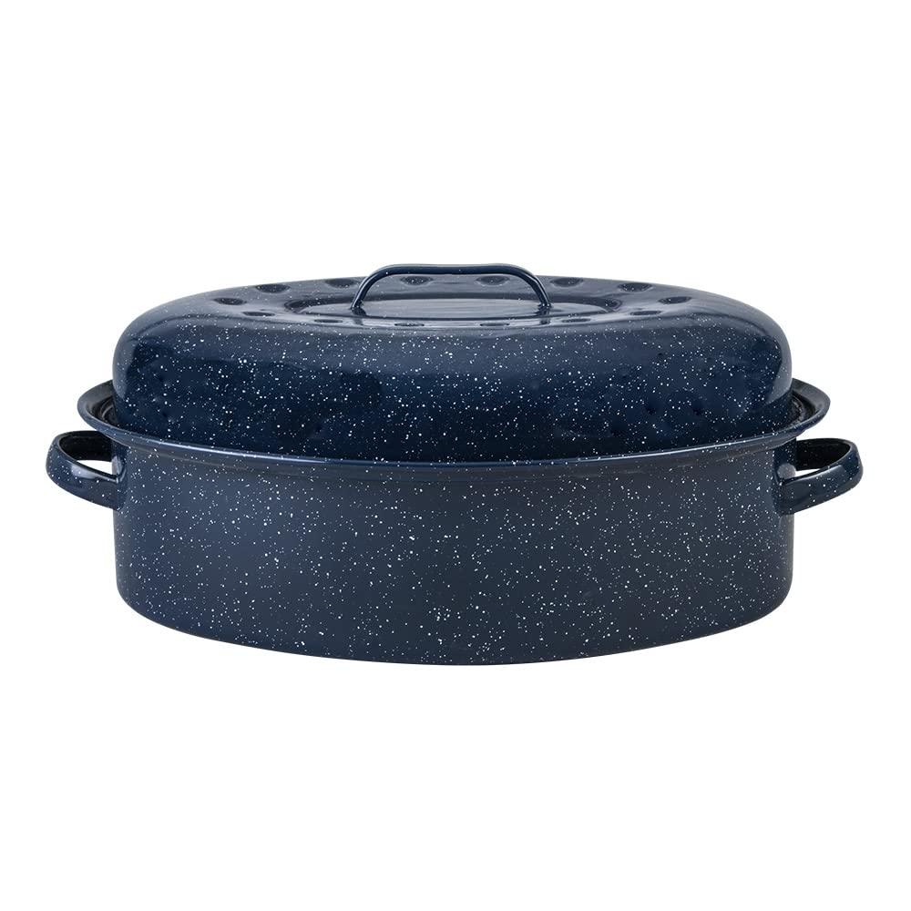 Granite Ware F0559-2 Large Covered Oval Roasting Pan 18 Blue