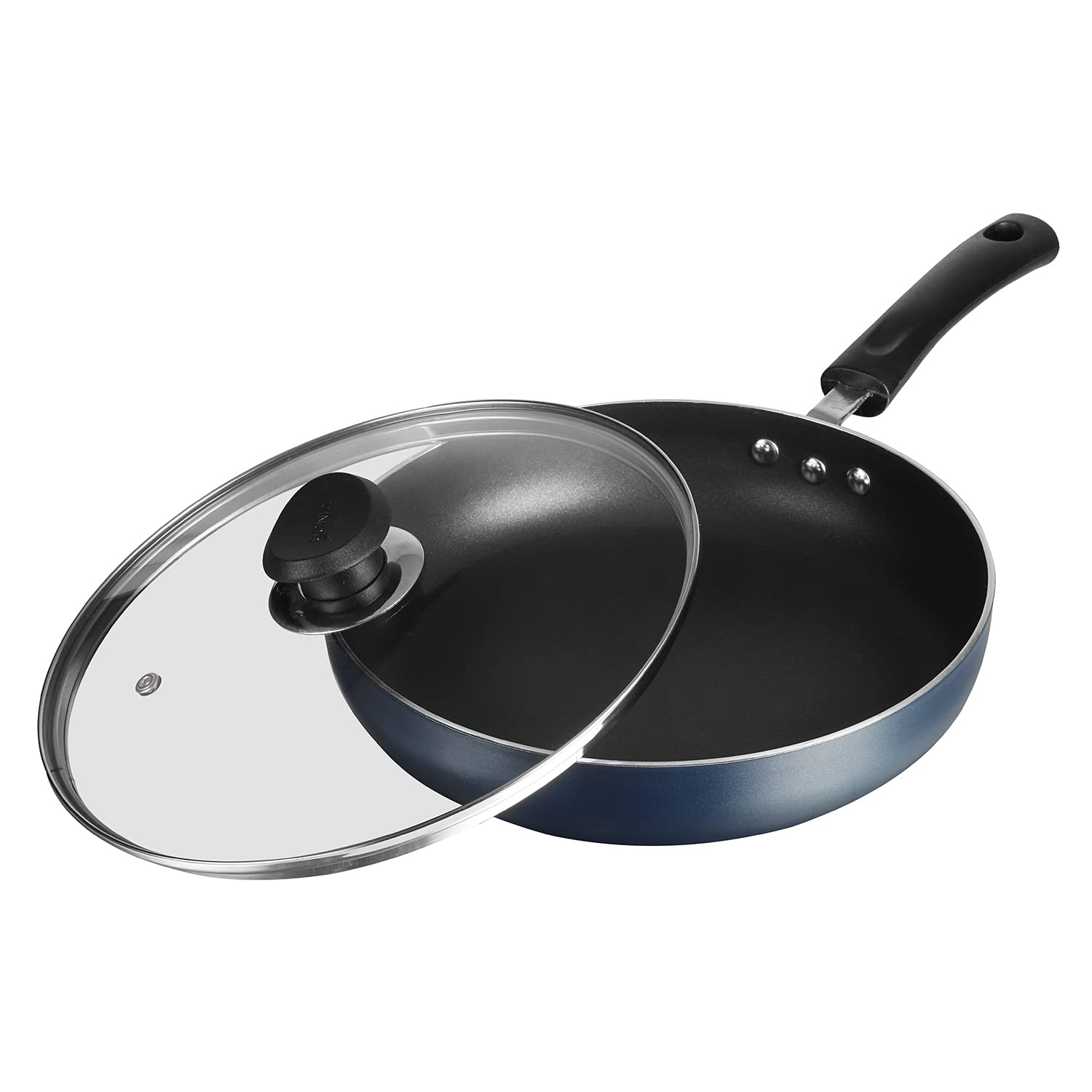 Vinod Zest Aluminium Non Stick Deep Frypan With Glass Lid - 24 Cm | 3 Layer Ceramic Coating | 3 Mm Extra Thick | Skillet Pan | M