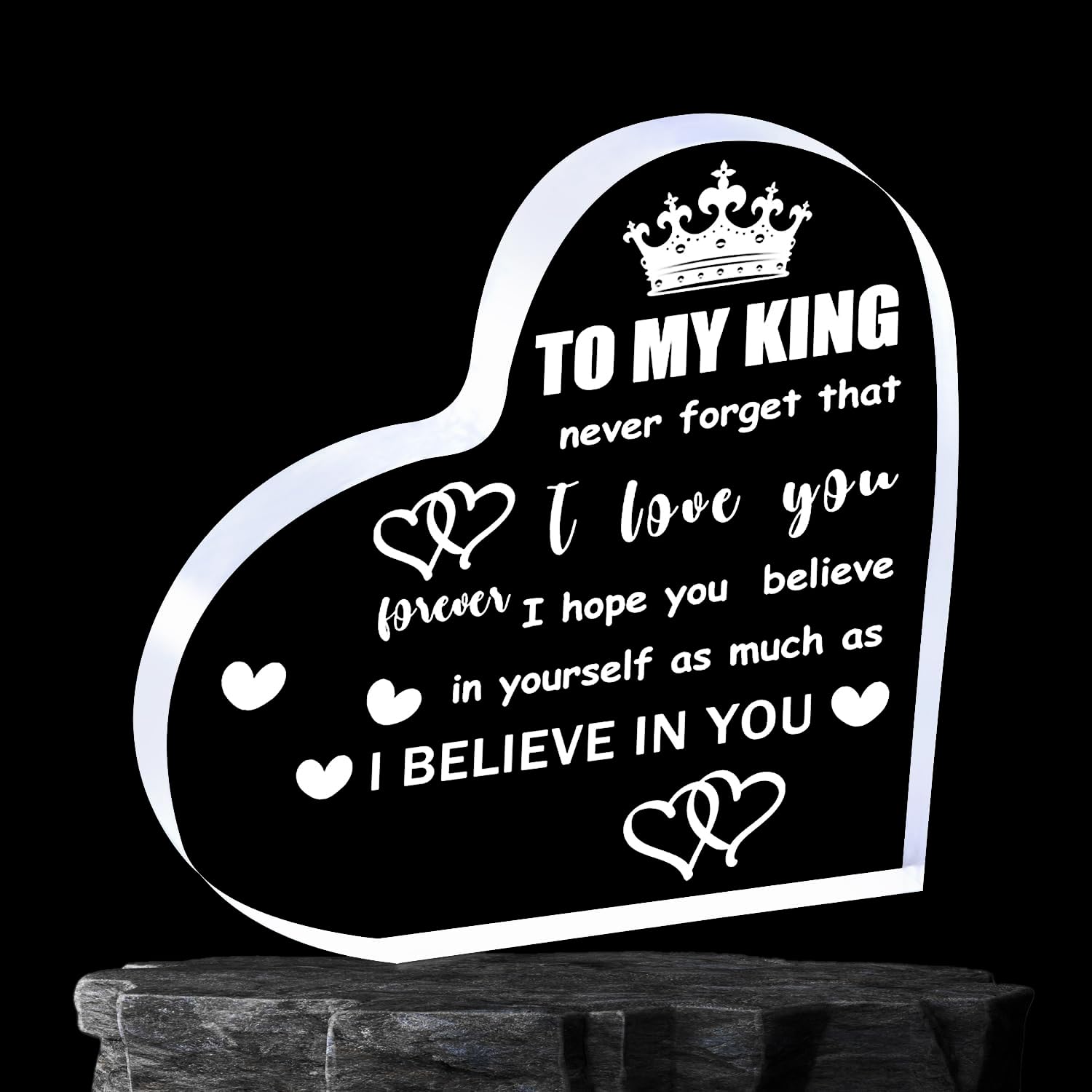 To My King - Christmas Gift for Boyfriend, Husband, Dad | Romantic Heart Acrylic Block Decorative signage from Wife or Girlfrien