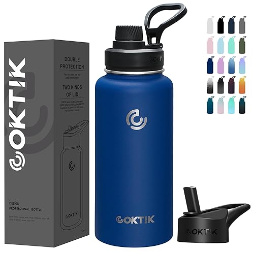 Coktik 32 Oz Sports Water Bottle With Straw,3 Lids, Stainless Steel Vacuum Insulated Water Bottles,Leakproof Lightweight, Keeps