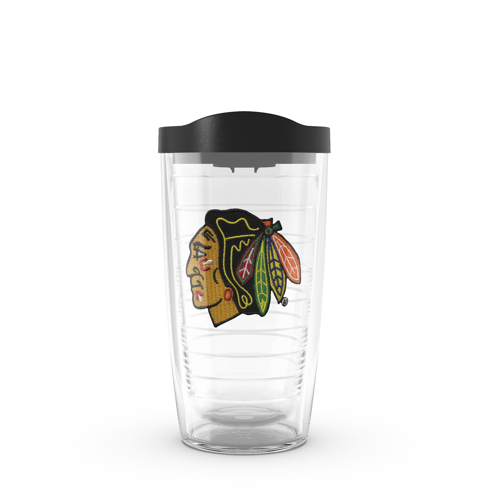 Tervis NHL Chicago Blackhawks Primary Logo Tumbler with Emblem and Black Lid 16oz, Clear
