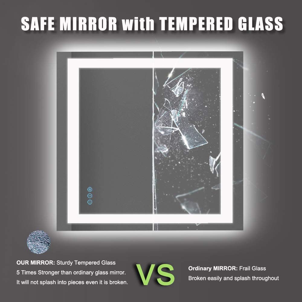 Amorho LED Bathroom Mirror 36''x 36'' with Front and Backlight  Stepless Dimmable Wall Mirrors with Anti-Fog  Shatter-Proof  Memory  3 Colors  Double LED Vanity Mirror