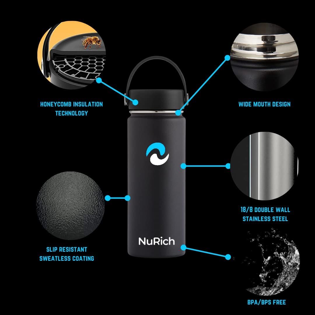 Nurich Water Bottle | Travel Coffee Thermal | Stainless Steel Thermos Botella De Agua Para Nios - Vacuum Insulated, Kids Water B
