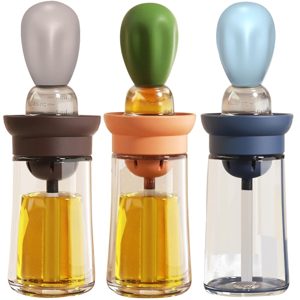 TINMIX Oil Dispenser with Brush - 3 Pack 2 IN 1 Olive Oil Dispensing Bottle with Basting Brush for Cooking Frying Baking Kitchen