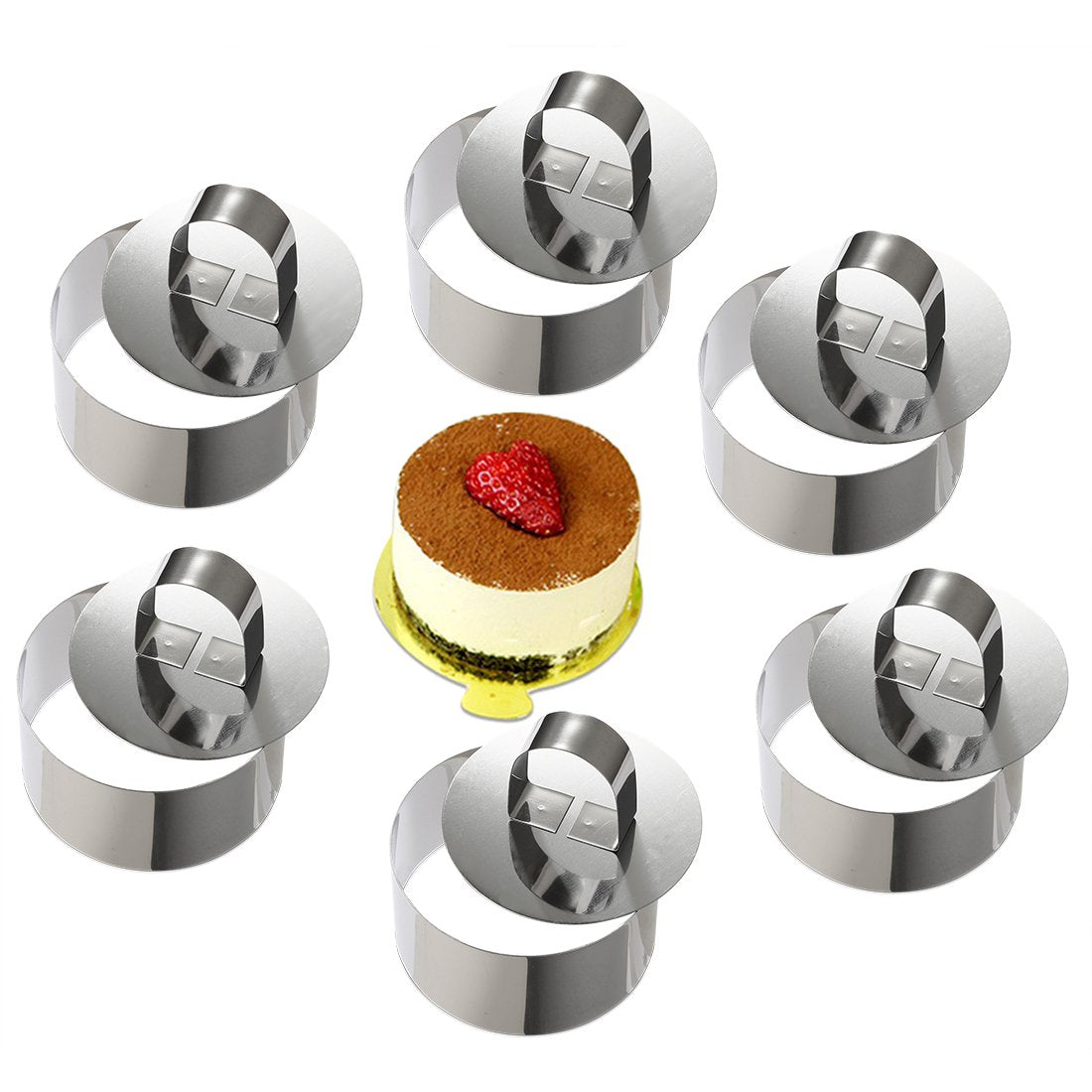 ONEDONE Cake Ring Molds Stainless Steel Ring Molds for Cooking Pastry Rings Cake Mousse Mold with Pusher,3.15in Diameter, Set of