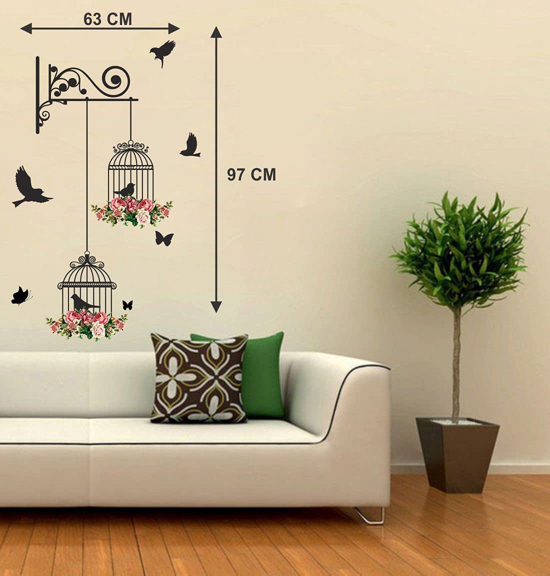 Ghar Kraft Pvc Vinyl Dream Girl | Bird House On A Branch | Branch With Cage|Magical Tree Wall Sticker - Multicolour - Set Of 4,