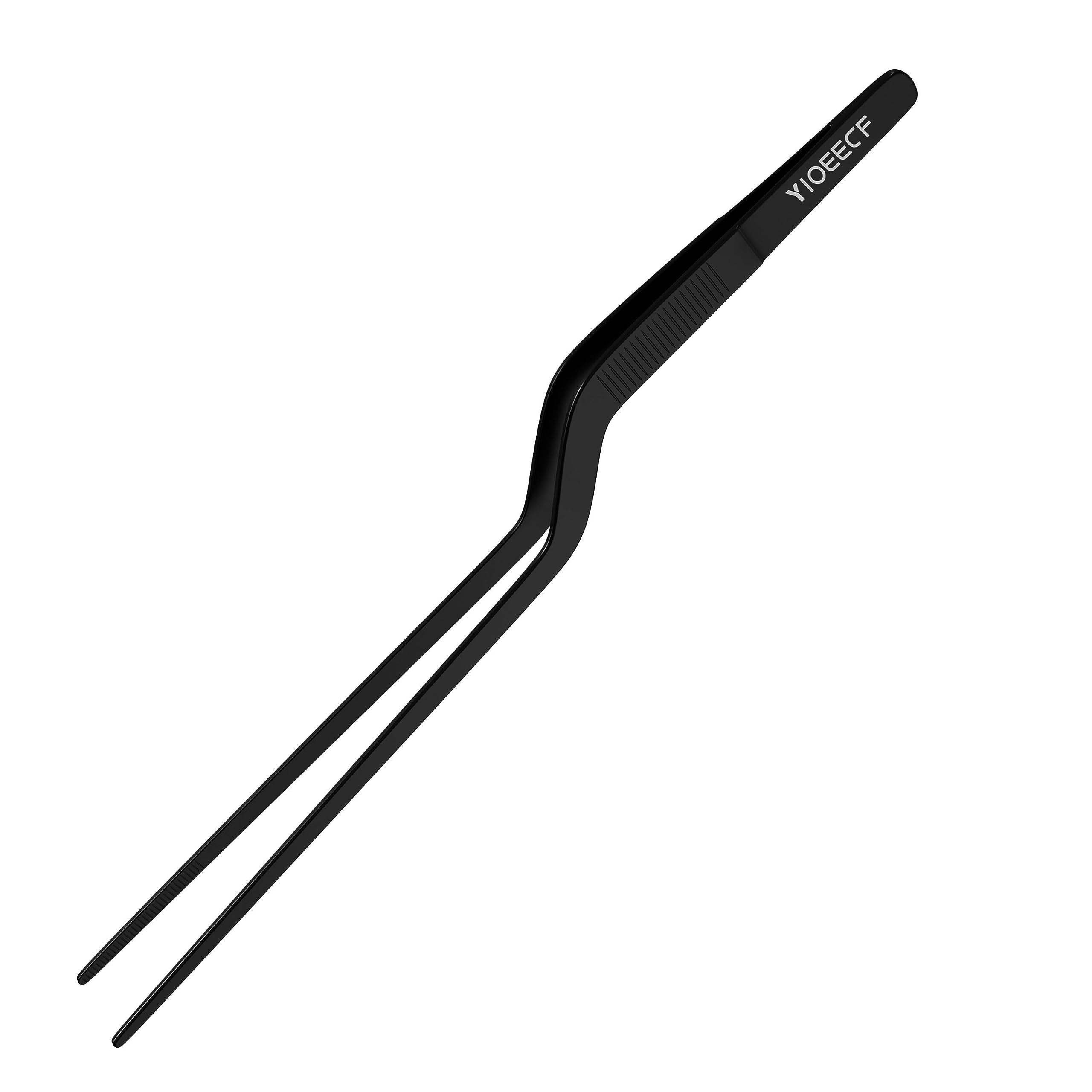Yioeecf 8 Inch Black Stainless Steel Precision Kitchen Cooking Offset Tweezer