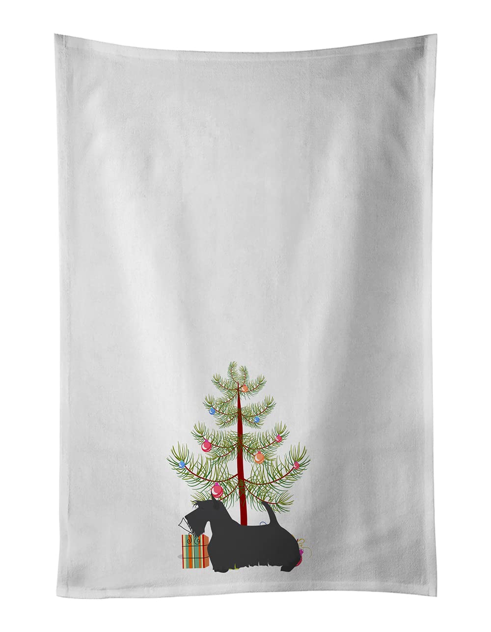 Scottish Terrier Merry Christmas Tree White Kitchen Towel Set of 2