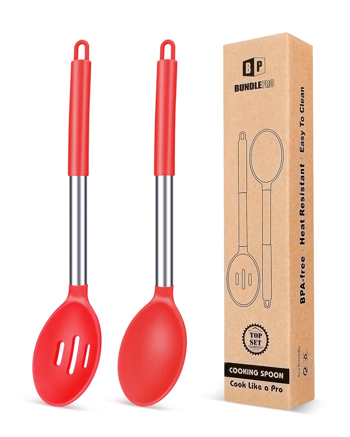 Pack Of 2 Large Silicone Cooking Spoons,Non Stick Solid Basting Spoon,Heat-Resistant Kitchen Utensils For Mixing,Serving,Drainin