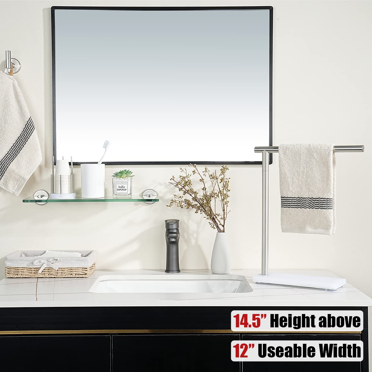 JQK Hand Towel Holder Stand Brushed  Modern Tree Rack Free Standing for Countertop with 12 Inch Bar  304 Stainless Steel Thicken 0.8mm  HTT170-WN