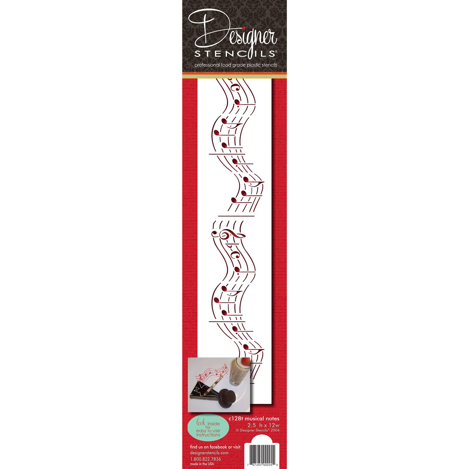 Designer Stencils C128T Musical Notes Cake Stencil, Beige/Semi-Transparent, 12''