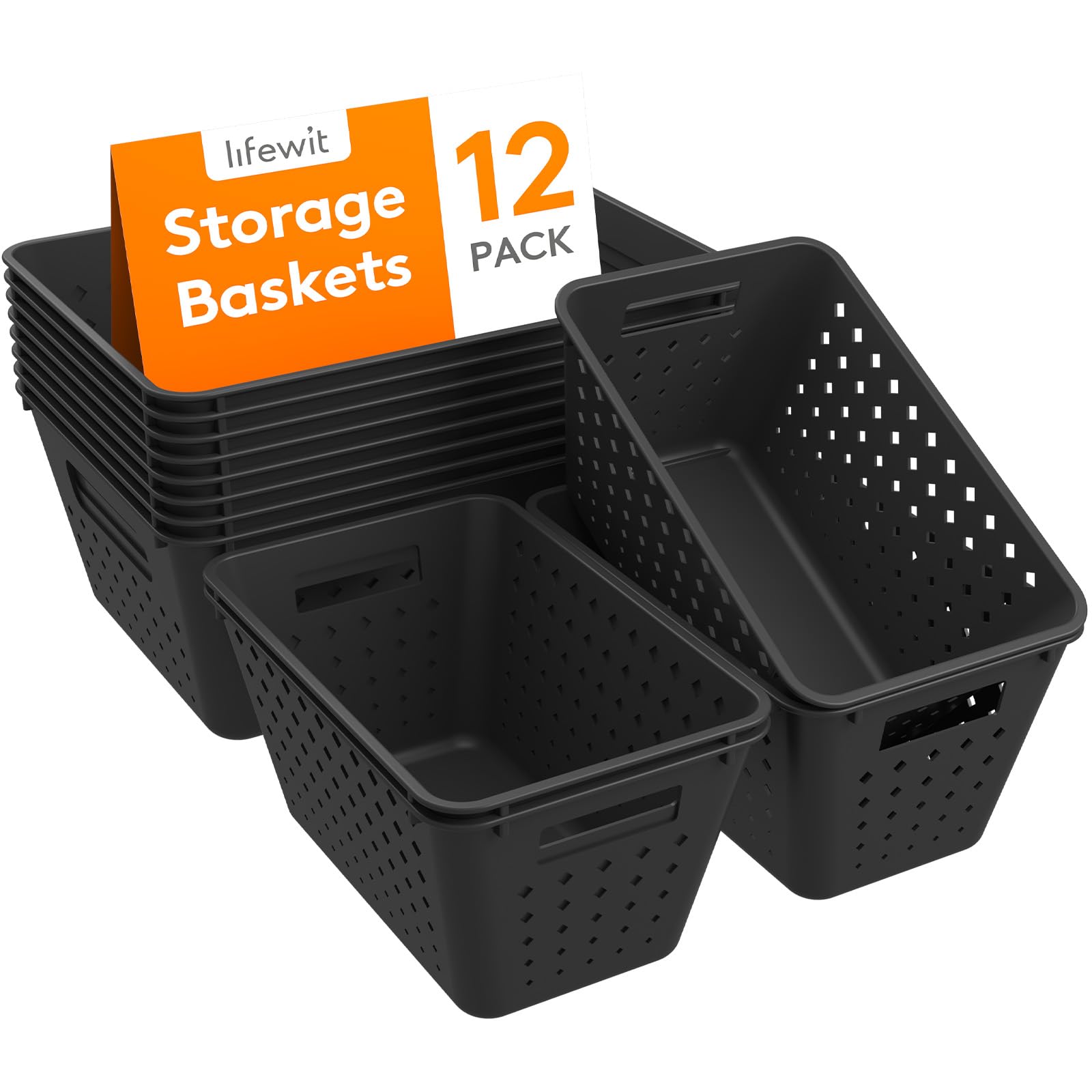 Lifewit Plastic Storage Basket, 12 Pack Stackable Storage Bins For Organizing, Multi Size Open Containers For Shelving, Pantry,