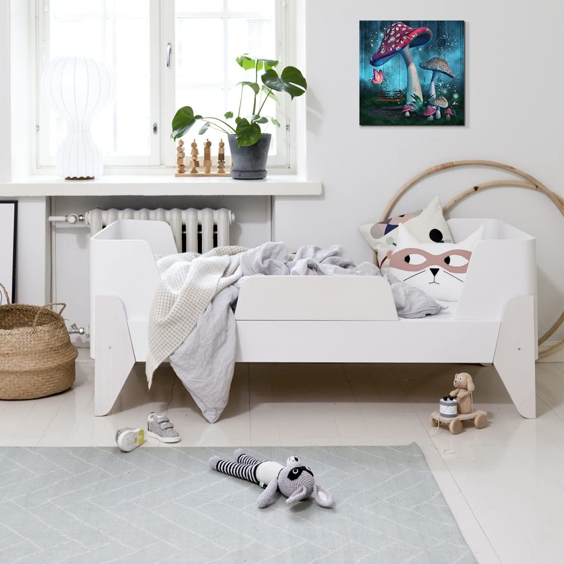 Magical Forest Wall Art Fantasy Mushroom Wall Decor Nature Landscape Plant Picture Butterflies Canvas Print Nursery Decor Fairyt