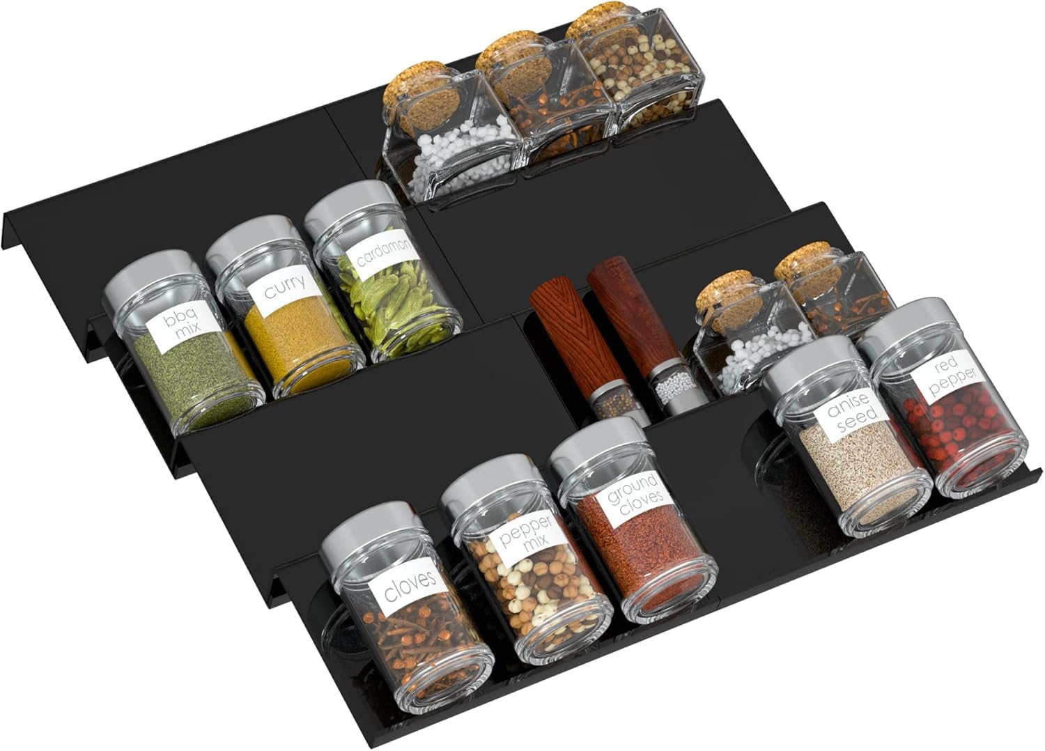 Delavala Acrylic Spice Drawer Organiser Rack Adjustable From 30 Cm To 60 Cm Wide, 4Tier Spice Organiser Shelf For Kitchen Drawe