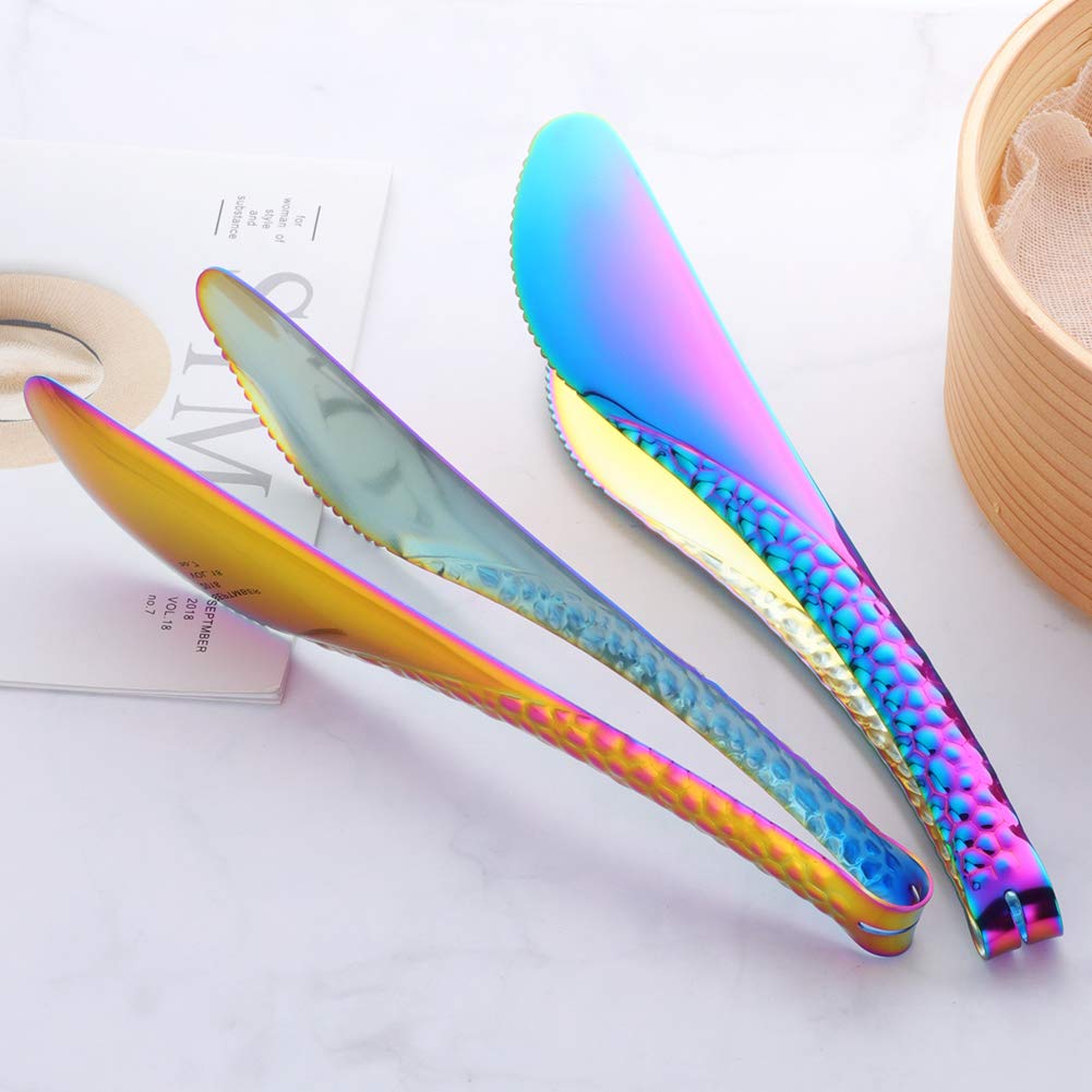 Bread Tongs Stainless Steel Serving Tongs Metal Server Tongs For Pasta Bbq Meat Appetizers Pastries Steak Cooking Tool (Rainbow)