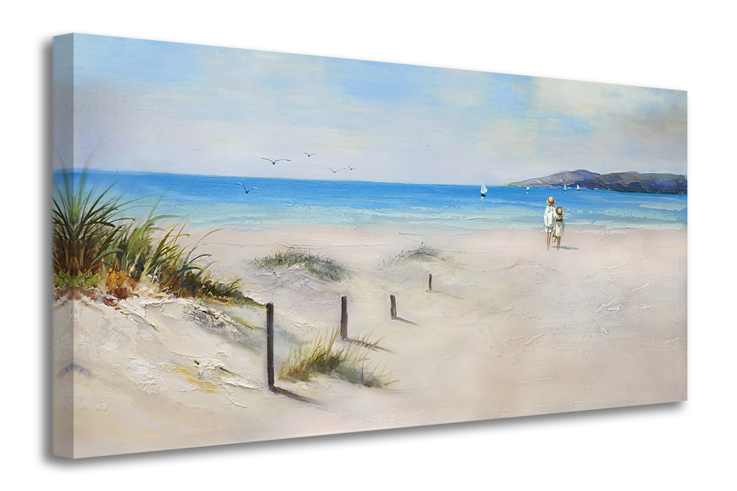 Ardemy Beach Canvas Wall Art Blue Seascape Painting Landscape Picture Hand Painted Textured, Coastal Kids Ocean Artwork Large 40