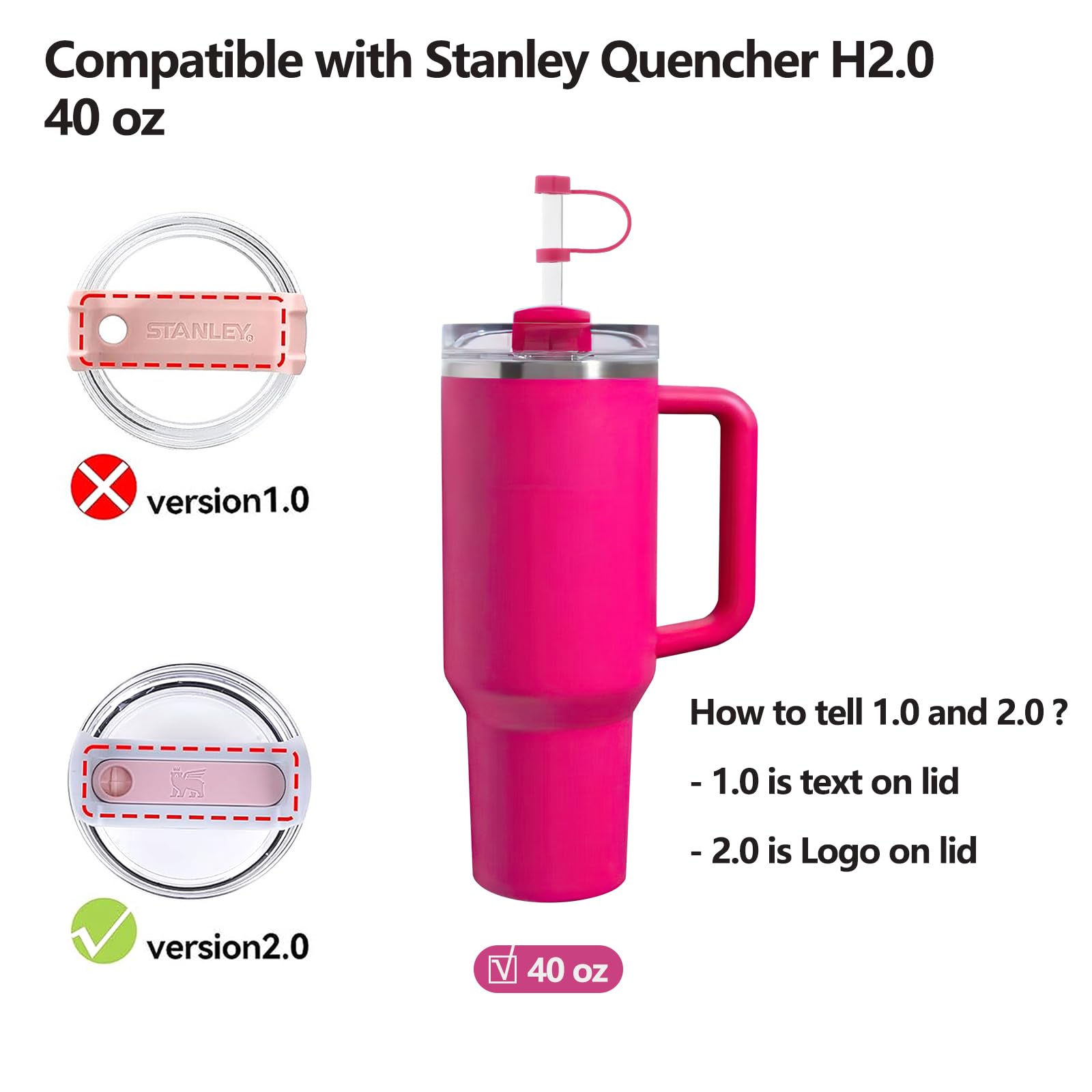 Dunlague Silicone Spill Stopper Set For Stanley Cup 2.0 30Oz & 40Oz With Straw Cover (Set Of 4, Cosmo Pink)