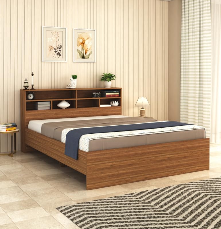 Designfit Engineered Wood Queen Size Bed Without Storage | Wooden Double Bed Cot Palang Furniture For Bedroom, Living Room, Home
