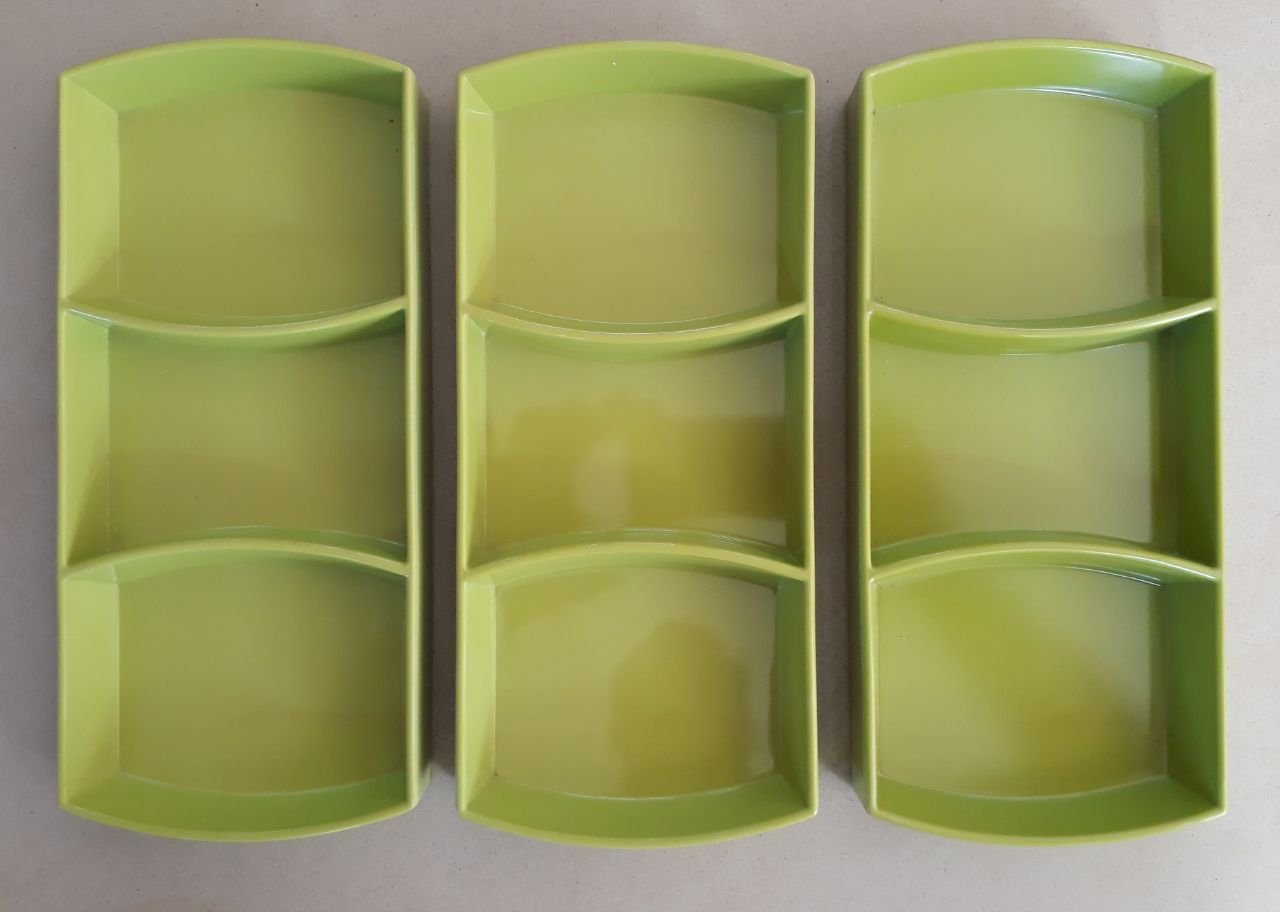 Masoom Multipurpose Triple Partition Organizing Tray [Olive Green Colour, Size: 25 Cm]  Set Of 3