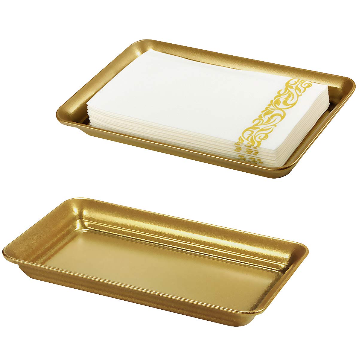 Vintage Farmhouse Decor Metal Vanity Tray(2 Pack) Countertop Guest Hand Towel Storage Organizer Tray Dispenser  Sturdy Holder for Perfume Cosmetics  Jewelry  Makeup Bathroom Organizer (Gold)