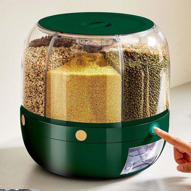 Jolfay Rotating Grain Storage Bin 6 Grid Rice Container OneClick Output Large Capacity Food Dispenser For Rice Grains Or Pet Fo