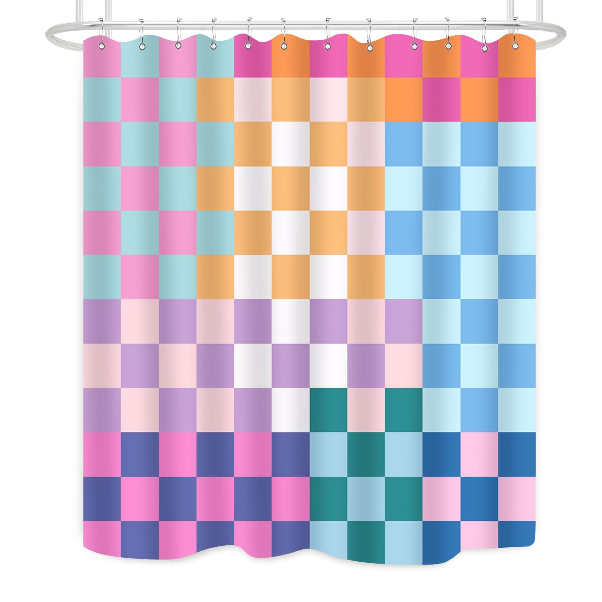Zxmbf Retro Checkered Shower Curtain Colorful Geometric Modern Rainbow Minimalist Groovy Simple Bright Aesthetic Home Bathroom D