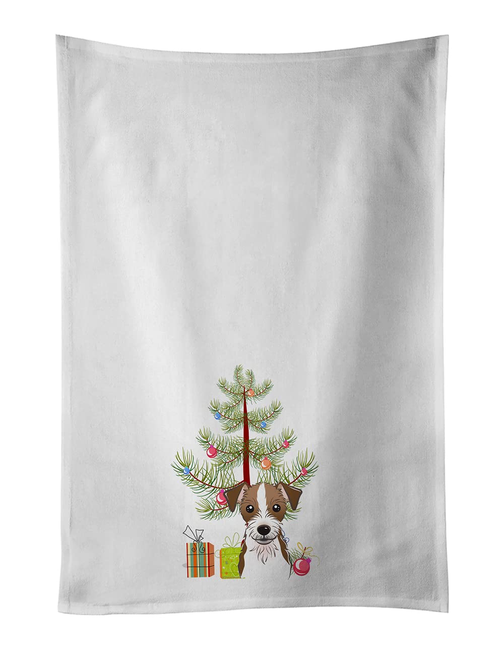 Christmas Tree and Jack Russell Terrier White Kitchen Towel Set of 2