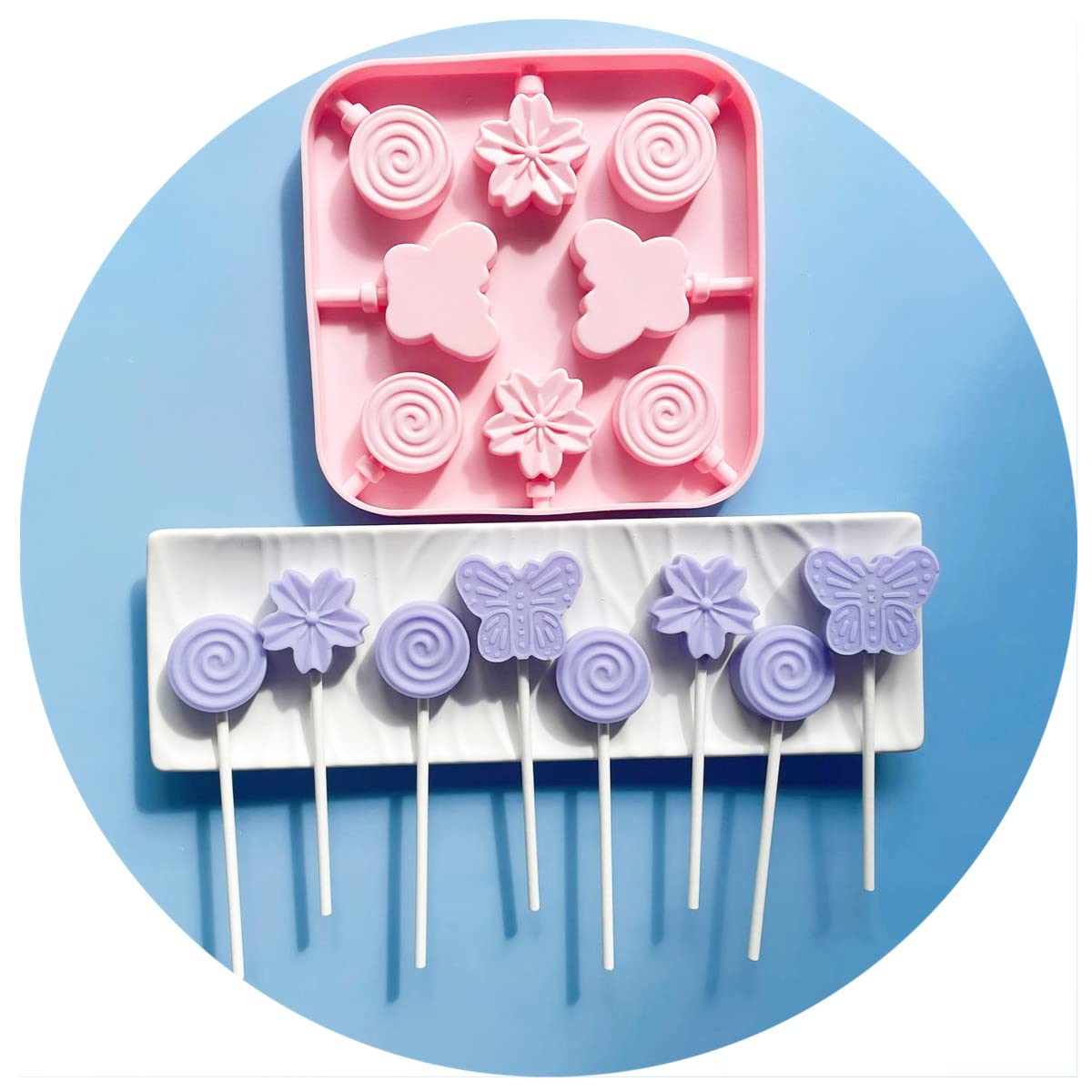 Cute Butterfly Lollipop Mold Set Flower Hard Candy Sucker Mold and Sakura Chocolate Mold with 50pcs Lollipop Sucker Sticks, Cand