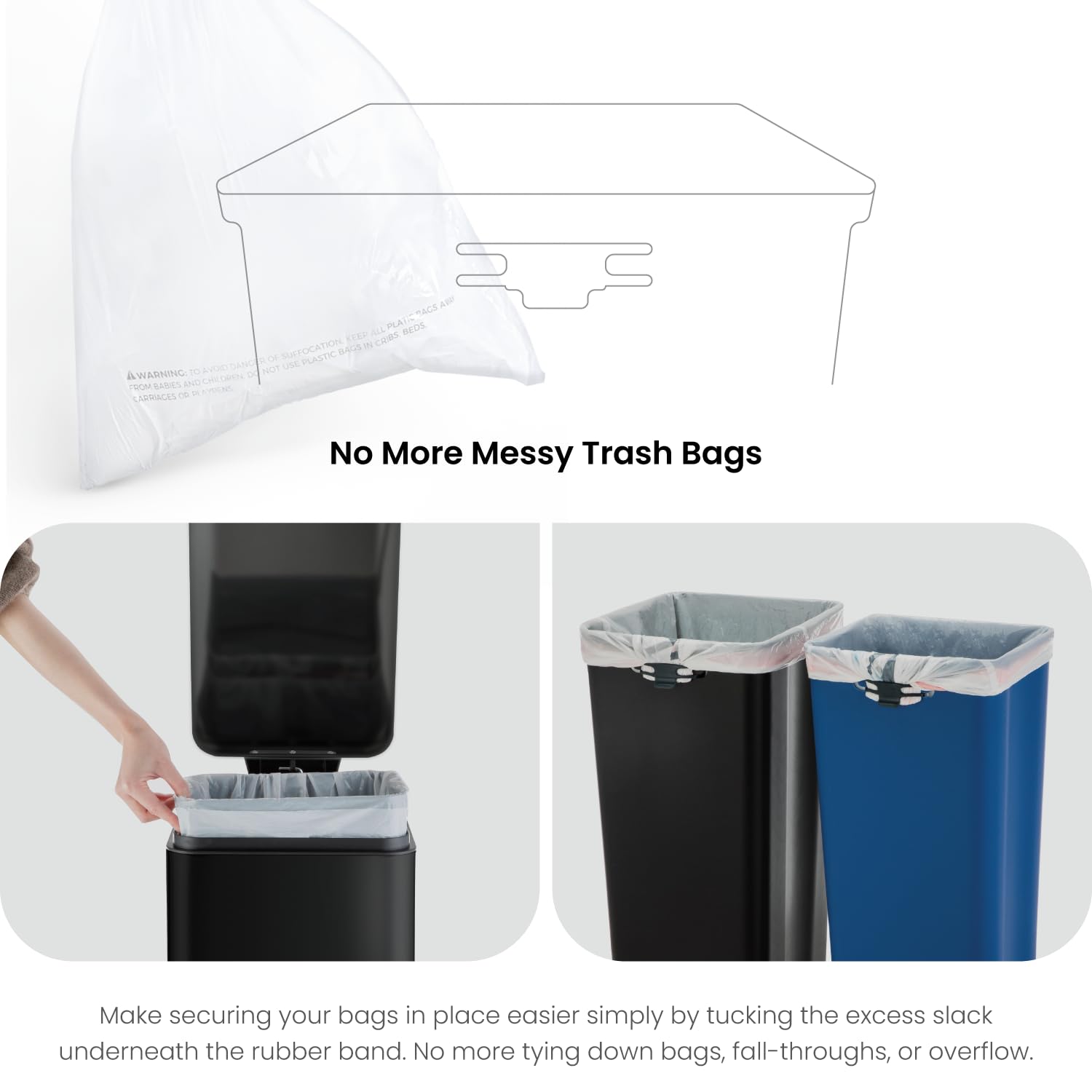 Home Zone Living 13 Gallon Kitchen Trash Can, Dual Removable Liners For Recycling And Trash, 50 Liter Slim Stainless Steel Shape