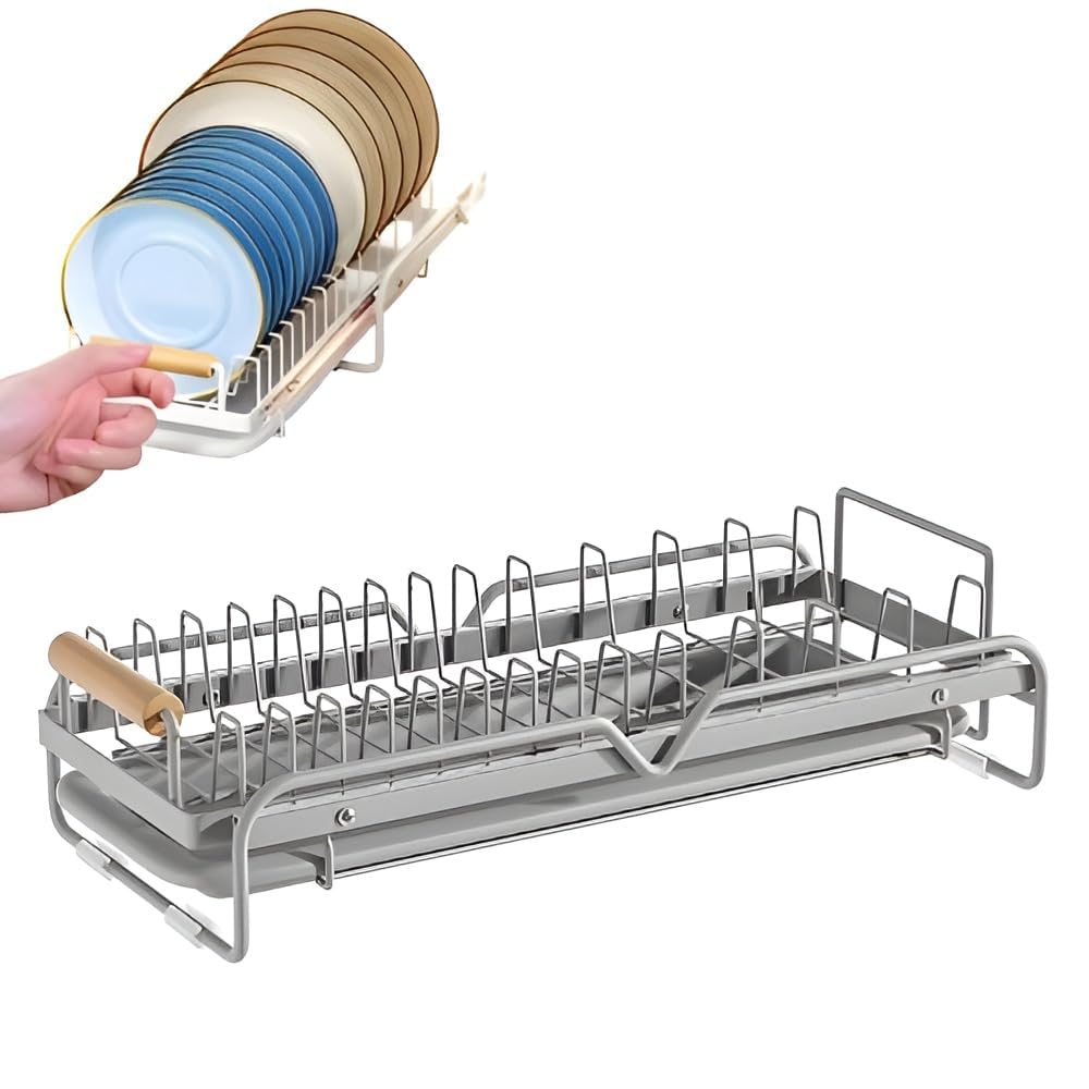 D Neks Metal Kitchen Cabinet Pull Out Dish Storage Rack Slide Out Dish Drainer Rack Plate Rack With Tray | Multicolor