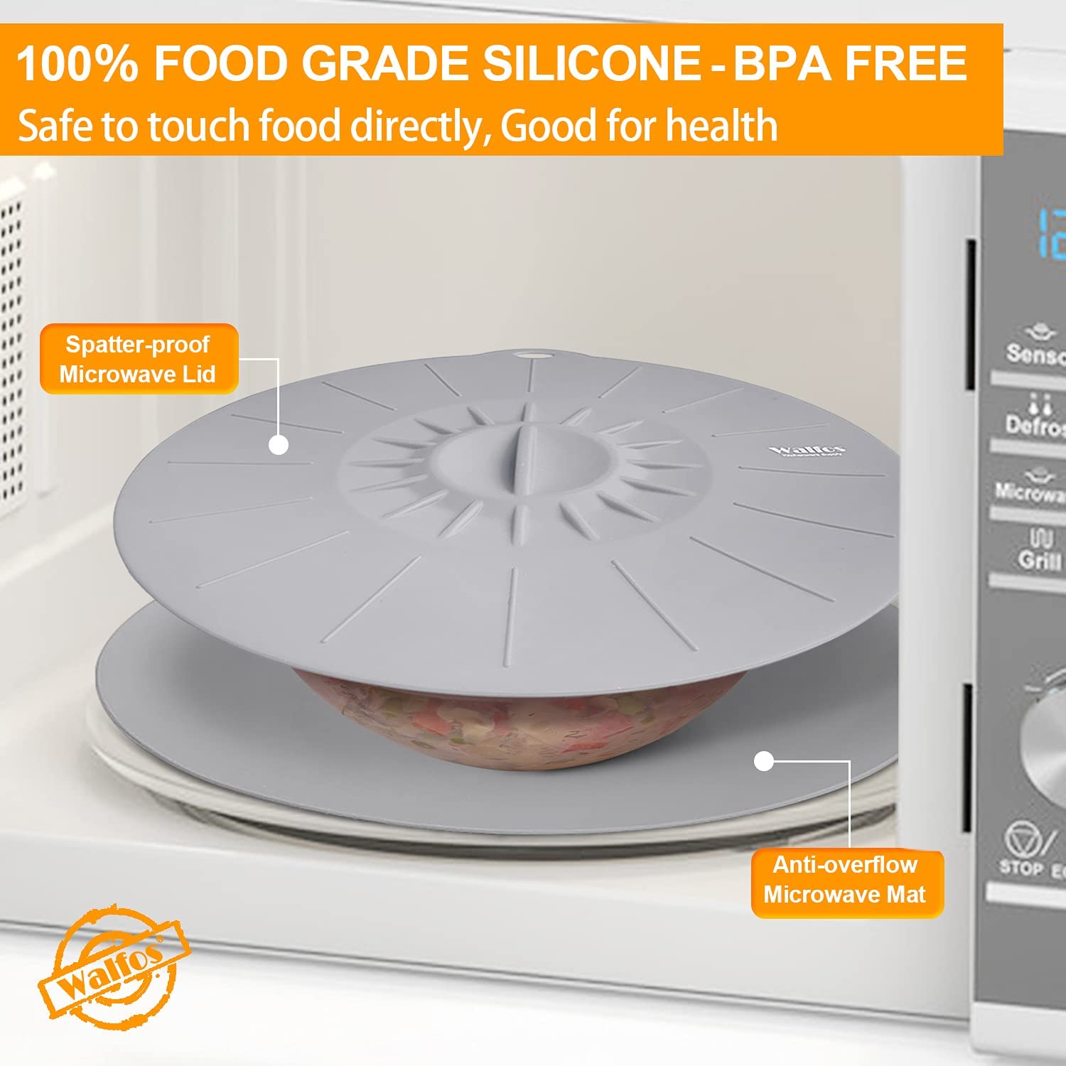 Silicone Microwave Mat & Silicone Microwave Lid Set, Walfos Heat Resistant Multi-Purpose Microwave Trivet Mat And Attraction Sea