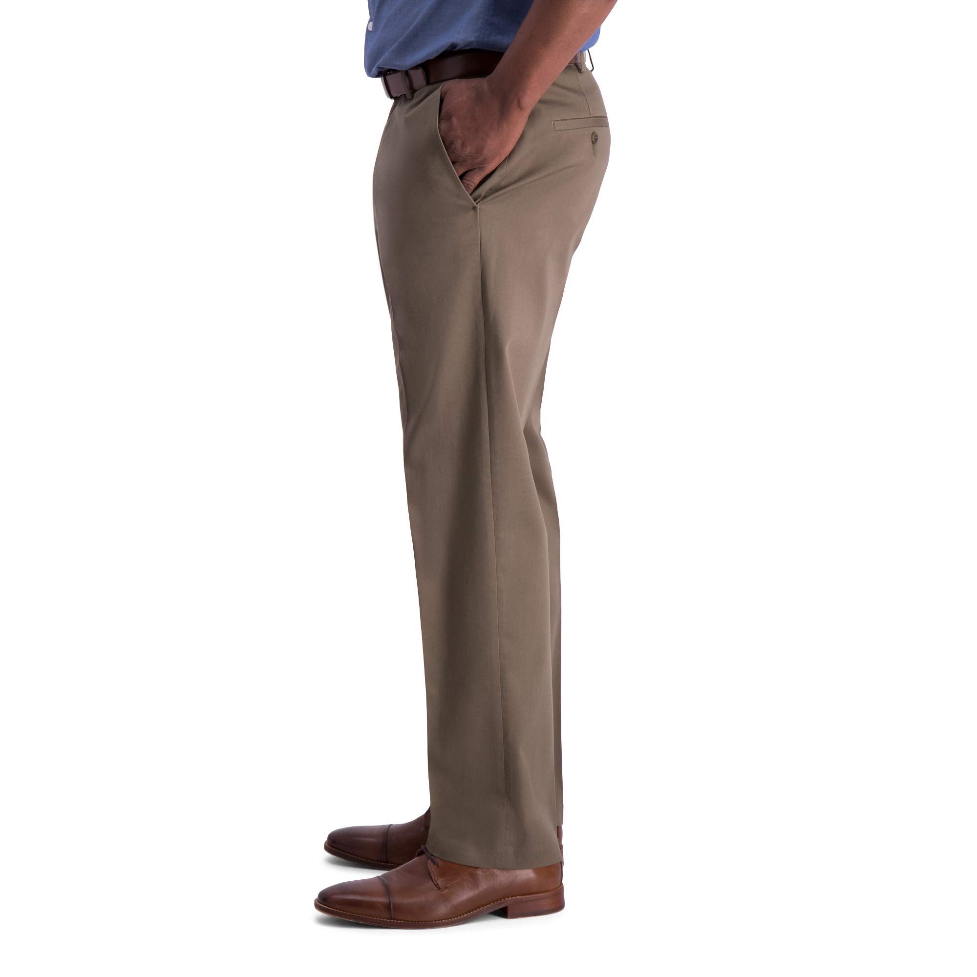 Haggar Mens Iron Free Premium Khaki Classic Fit Flat Front Expandable Waist Casual Pant Regular And Big  Tall Sizes, Toast, 34W