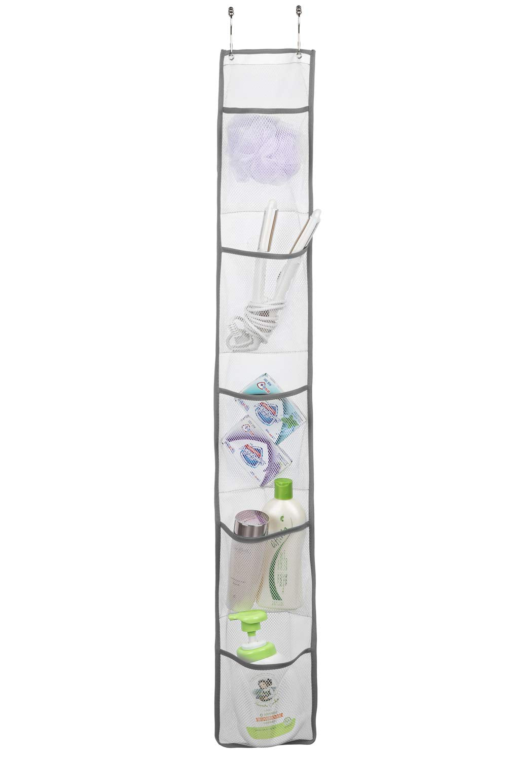 Alyer Hanging Storage Shower Caddy Organizer,Mesh Pockets For Bathroom,Closet,Pantry (Gray)