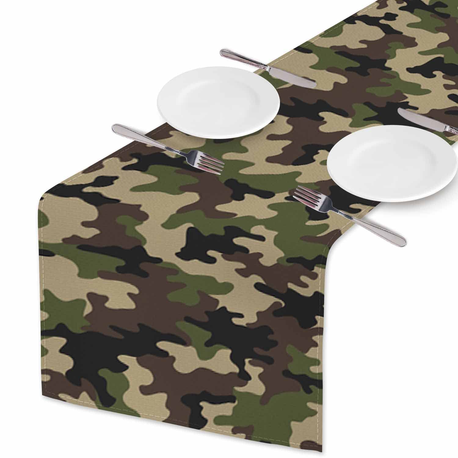 Hosnye Table Runner Green Camouflage Seamless Pattern,Cotton Linen Table Runner Decoration For Kitchen Family Dinner Table Holid