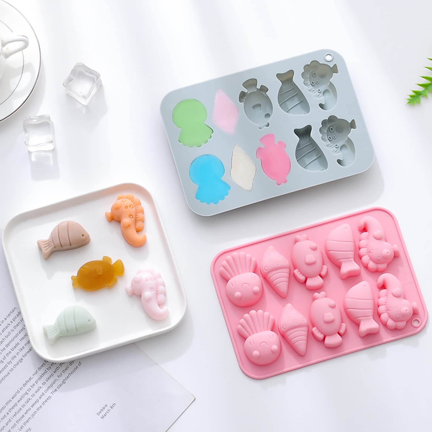 Verdental Marine Life Silicone Molds Set Non-Stick Candy Making Supplies For Chocolate Gummy Biscuit Mints Crayon Including Octo
